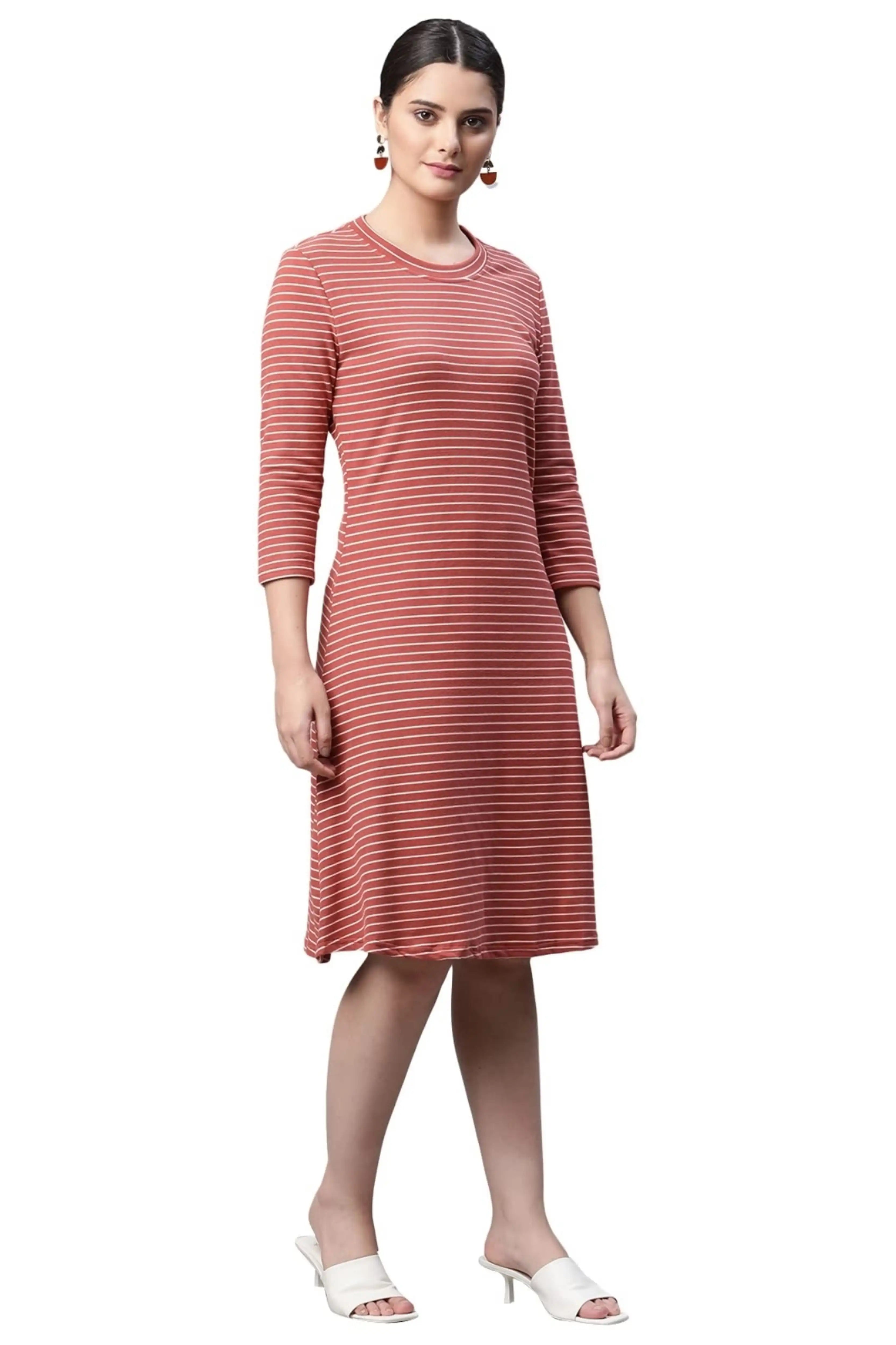 Orange & White Striped Hosiery Dress