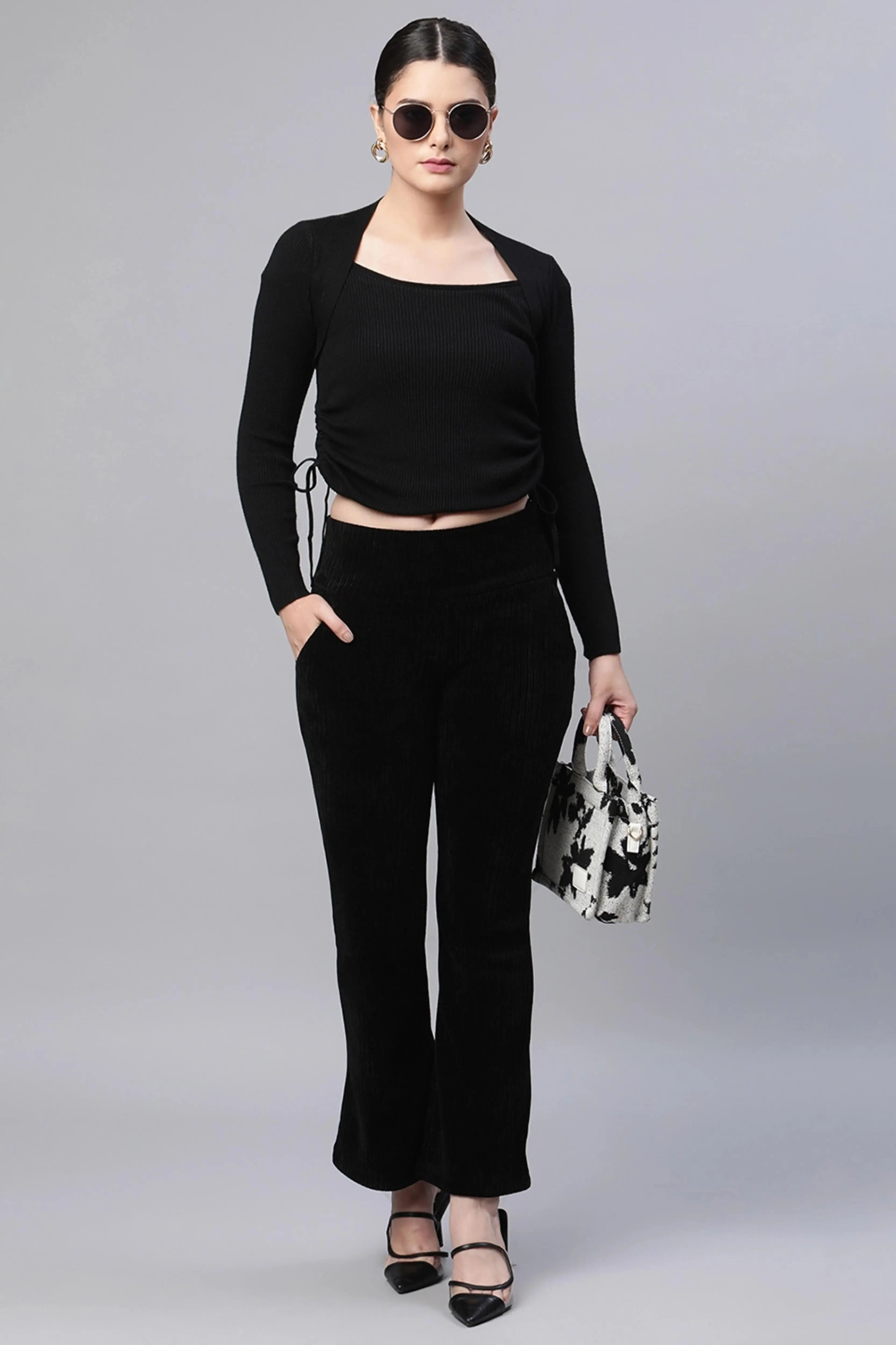Black Solid Knitted Pullover - Global Republic