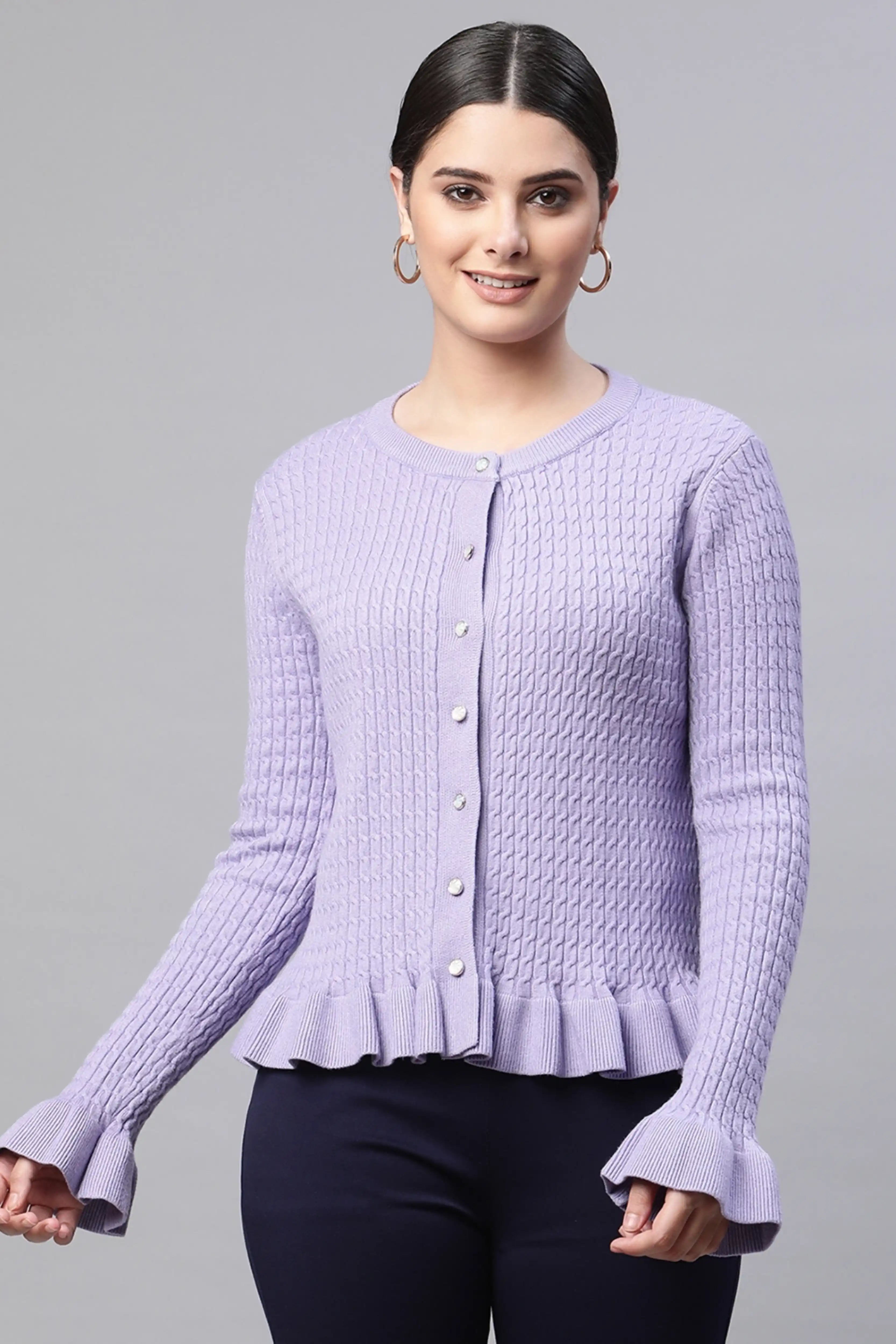 Lavender Ruffled Hem Knitted Pullover