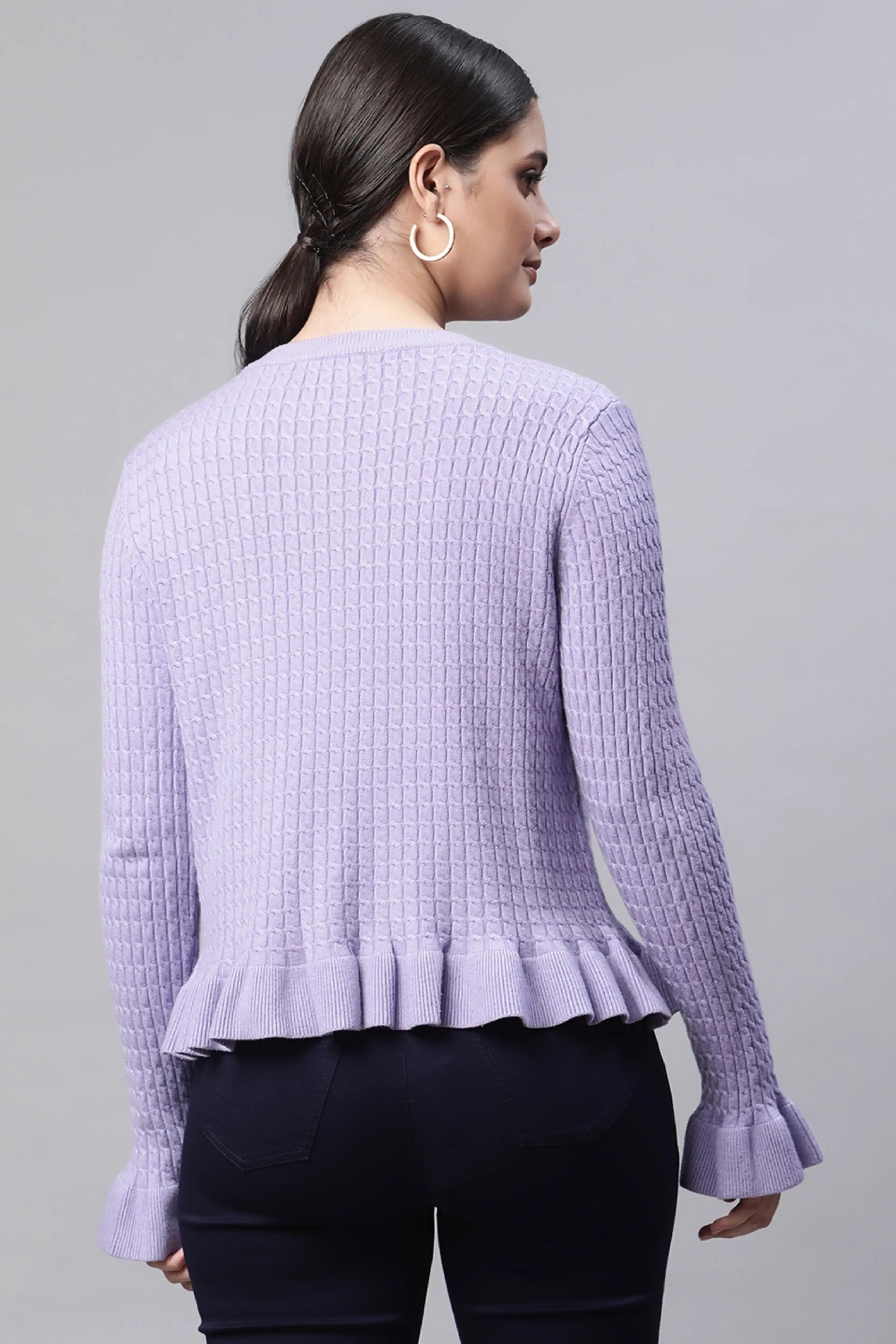 Lavender Ruffled Hem Knitted Pullover