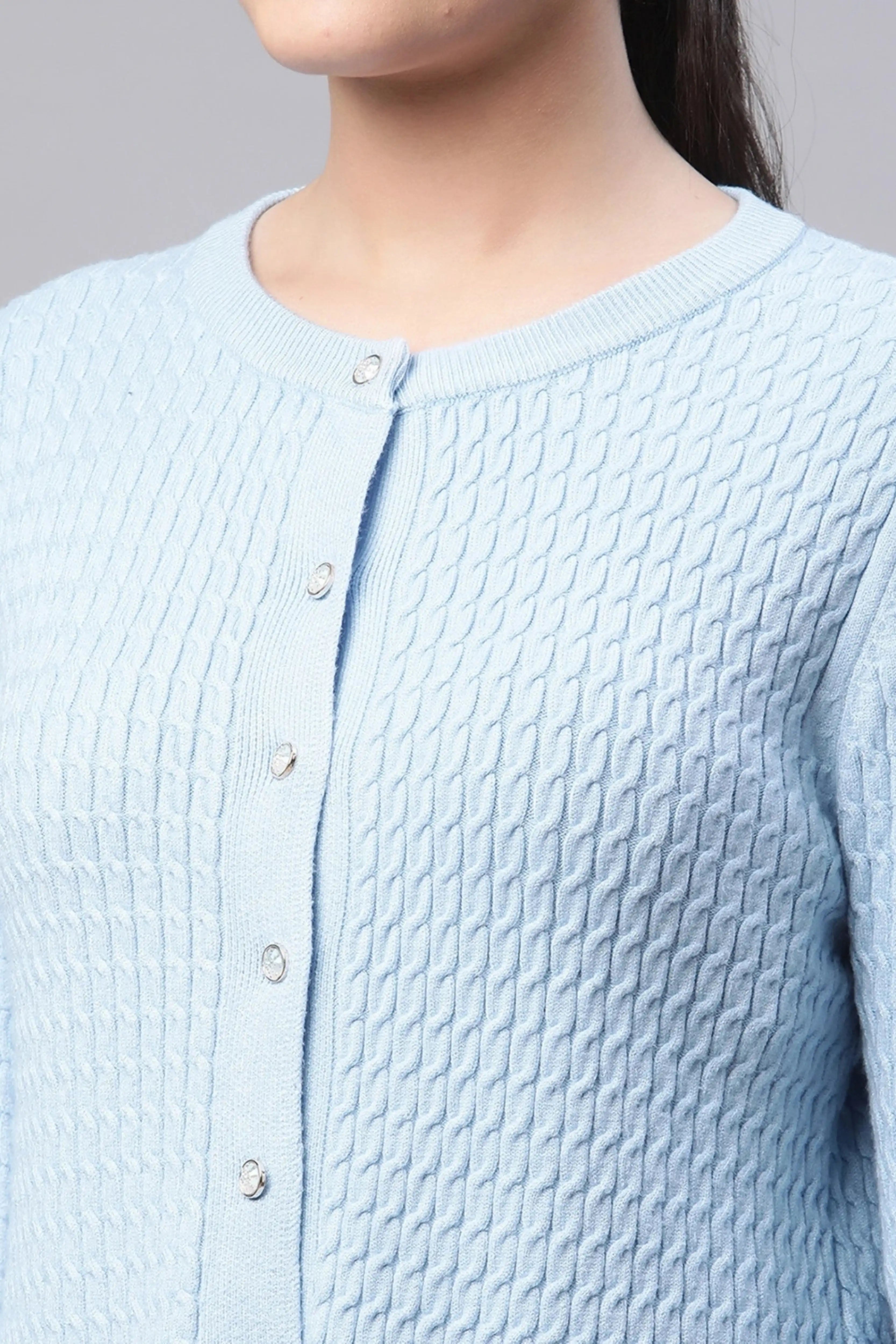Blue Ruffled Hem Knitted Pullover