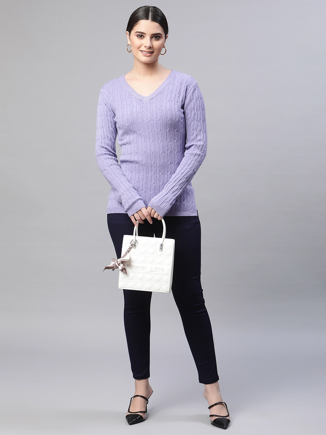 Purple Solid Acrylic Blend Pullover - Global Republic