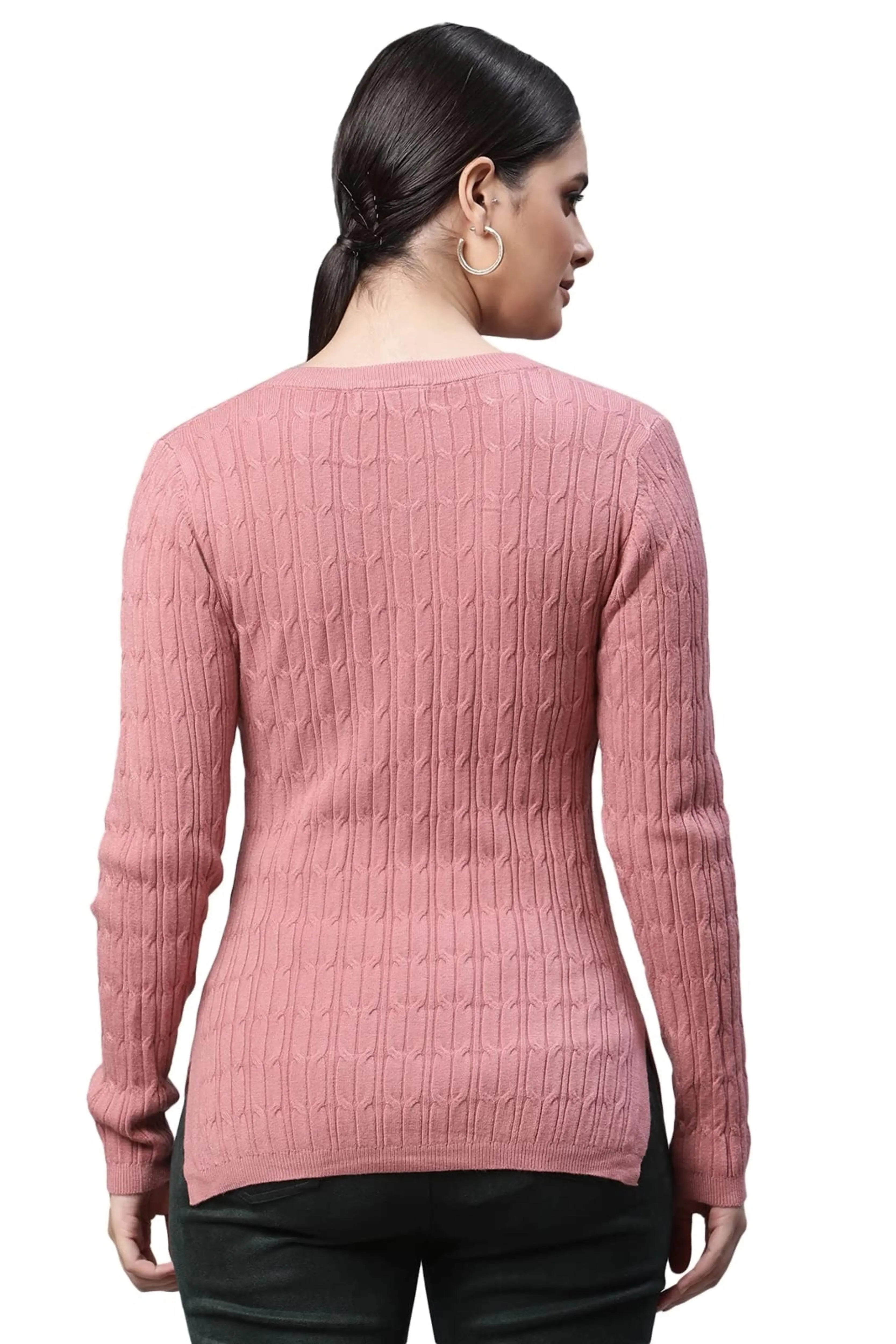 Pink Solid Acrylic Blend Pullover - Global Republic