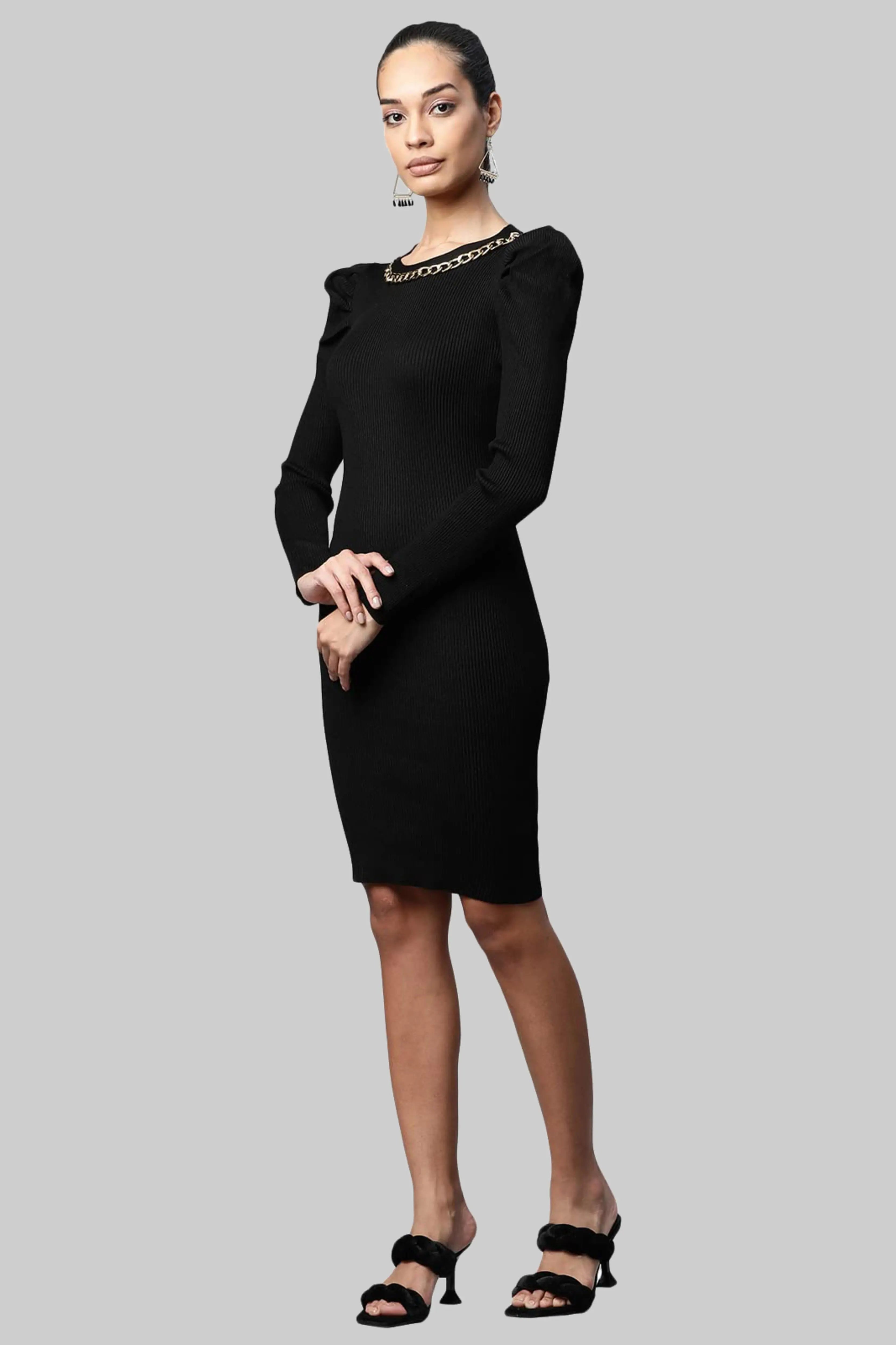 Black Gold Chain Viscose Dress - Global Republic