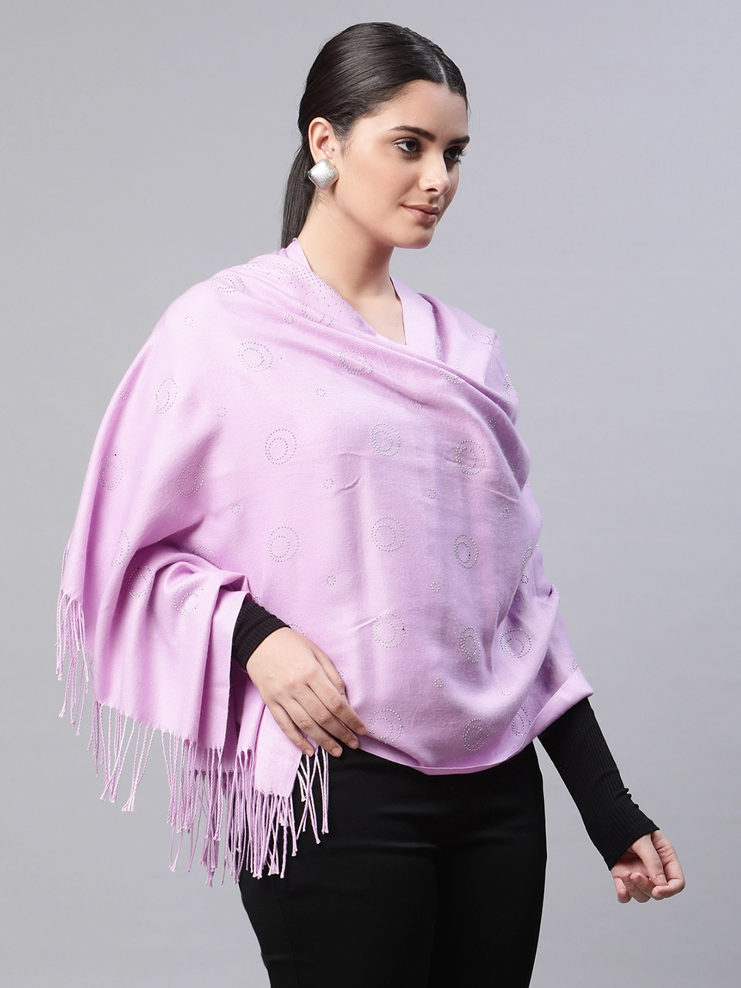 Women Mauve Jacquard Stole - Global Republic