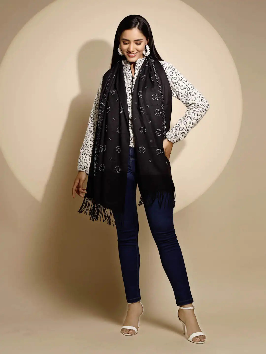 Black Printed Stole For Girl & Women - Global Republic