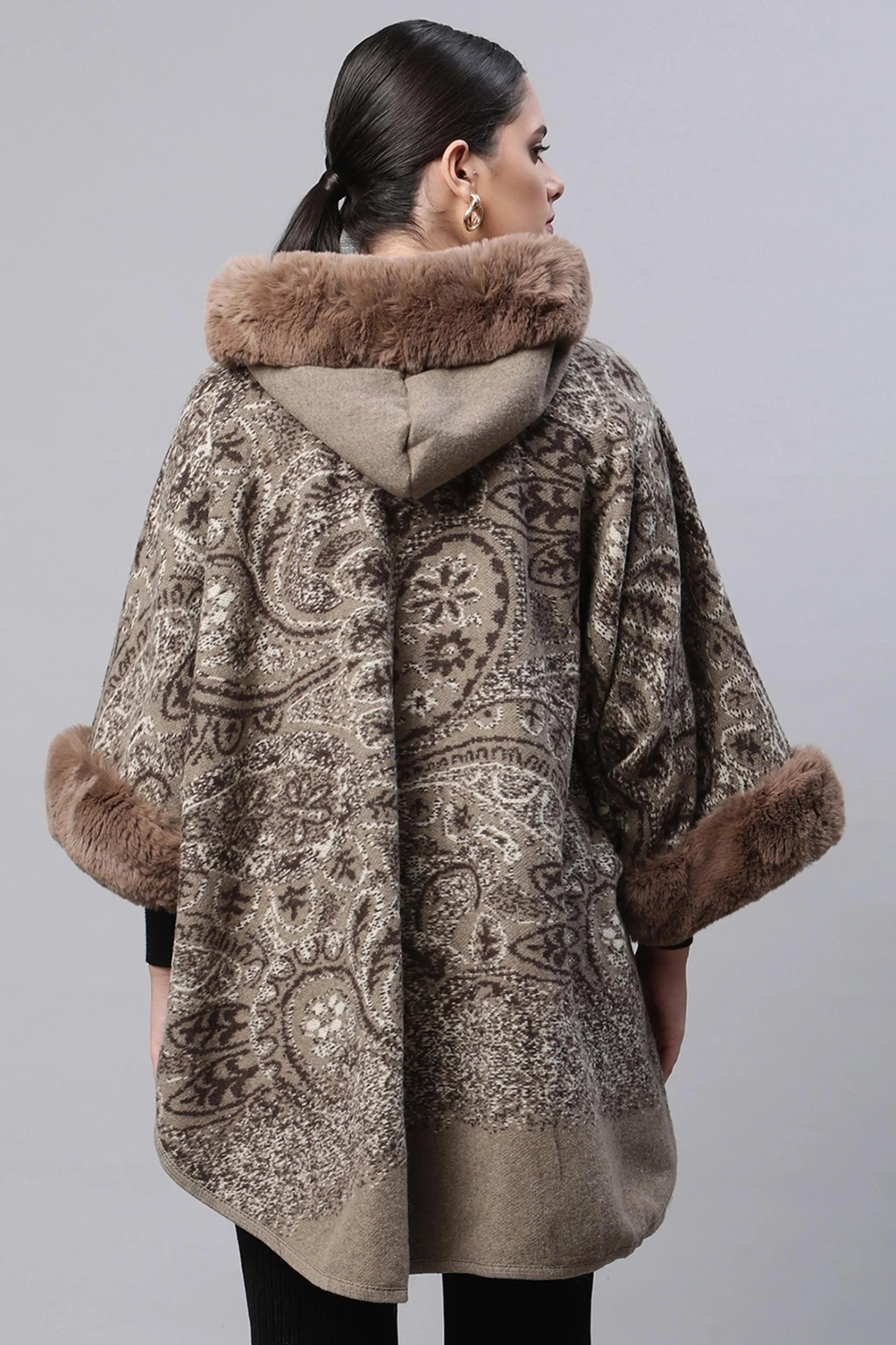 Printed Loose Fit Acrylic Cape