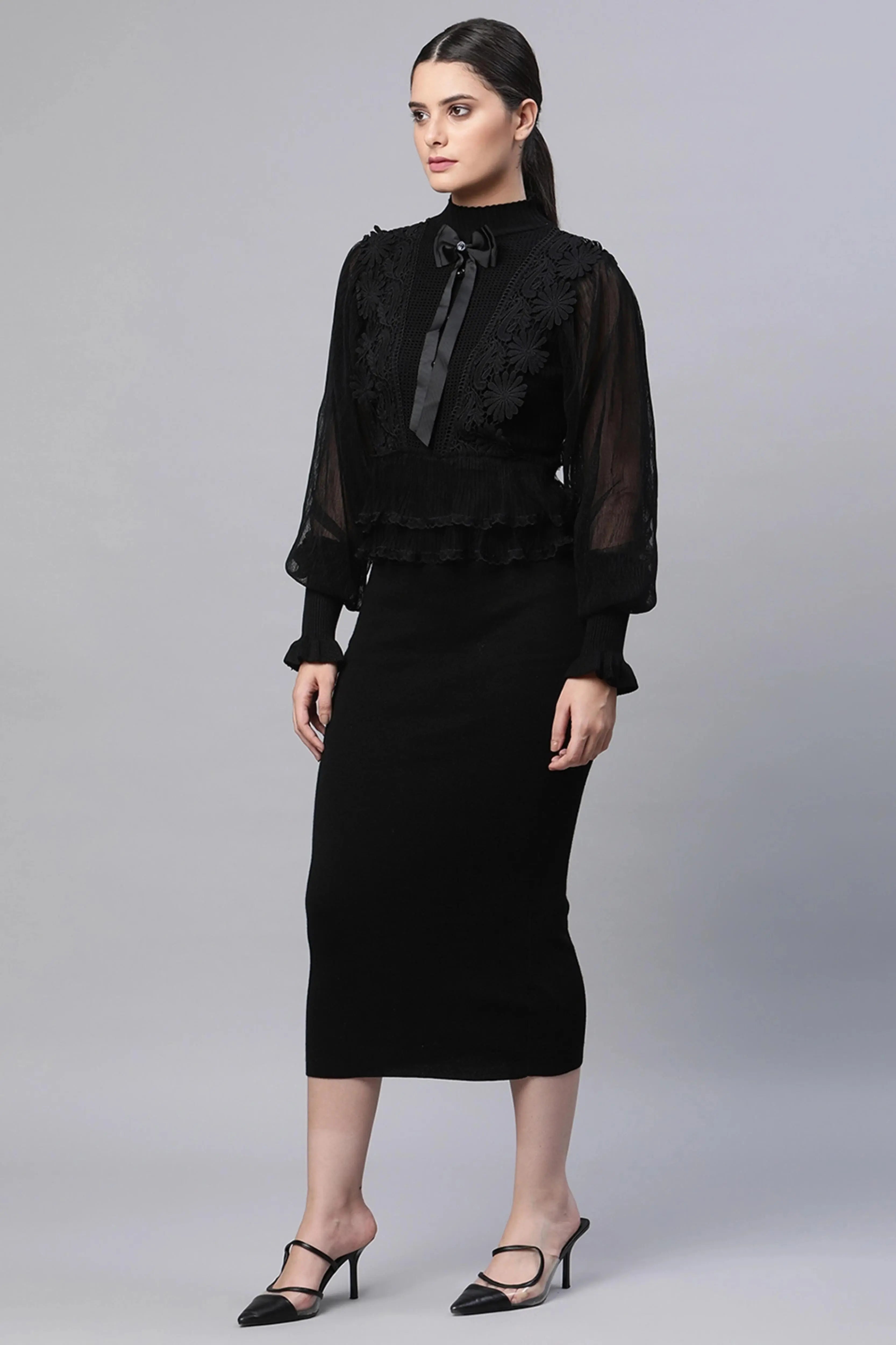 Black Regular Fit Viscose Dress - Global Republic