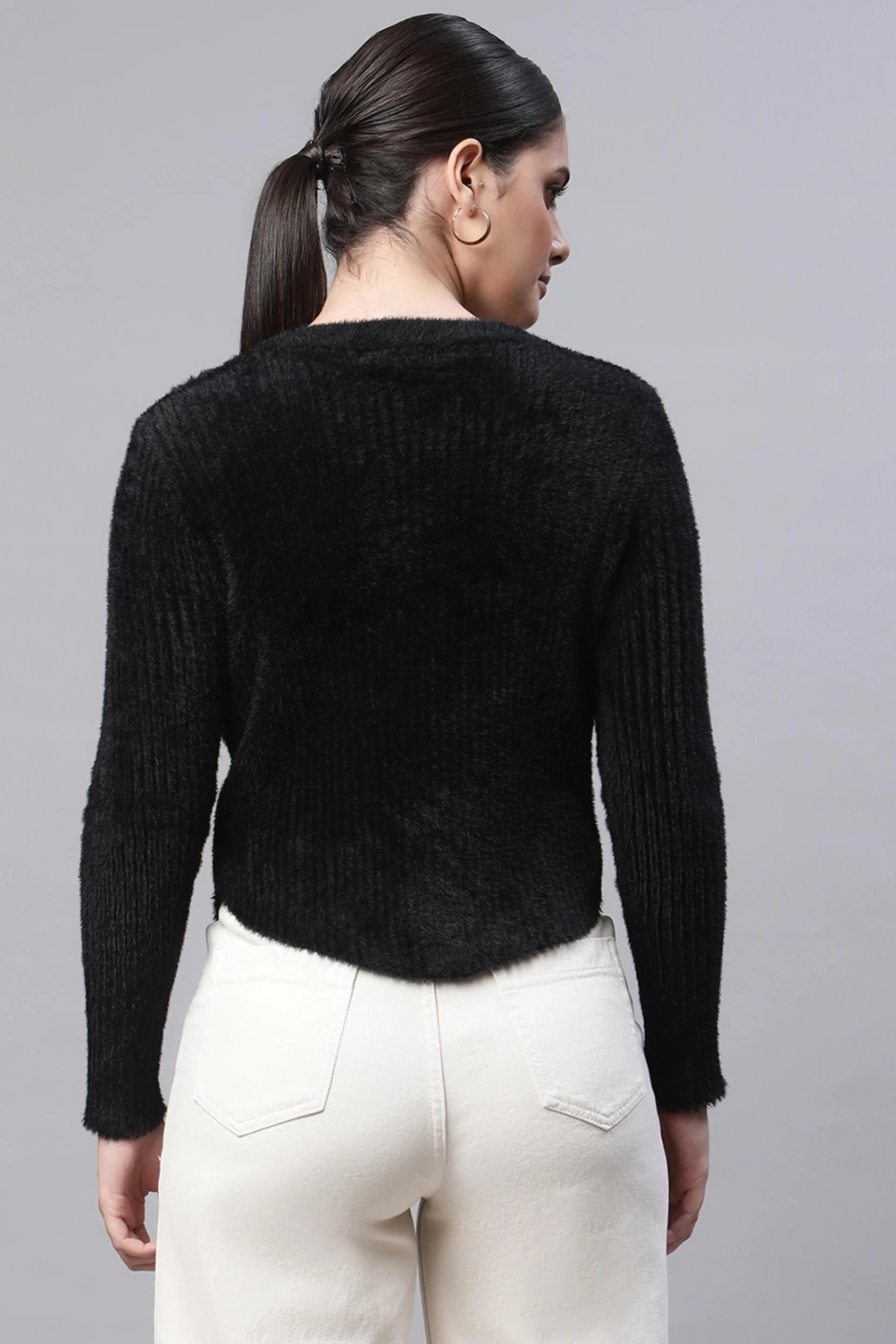 Black Square Neck Acrylic Pullover - Global Republic