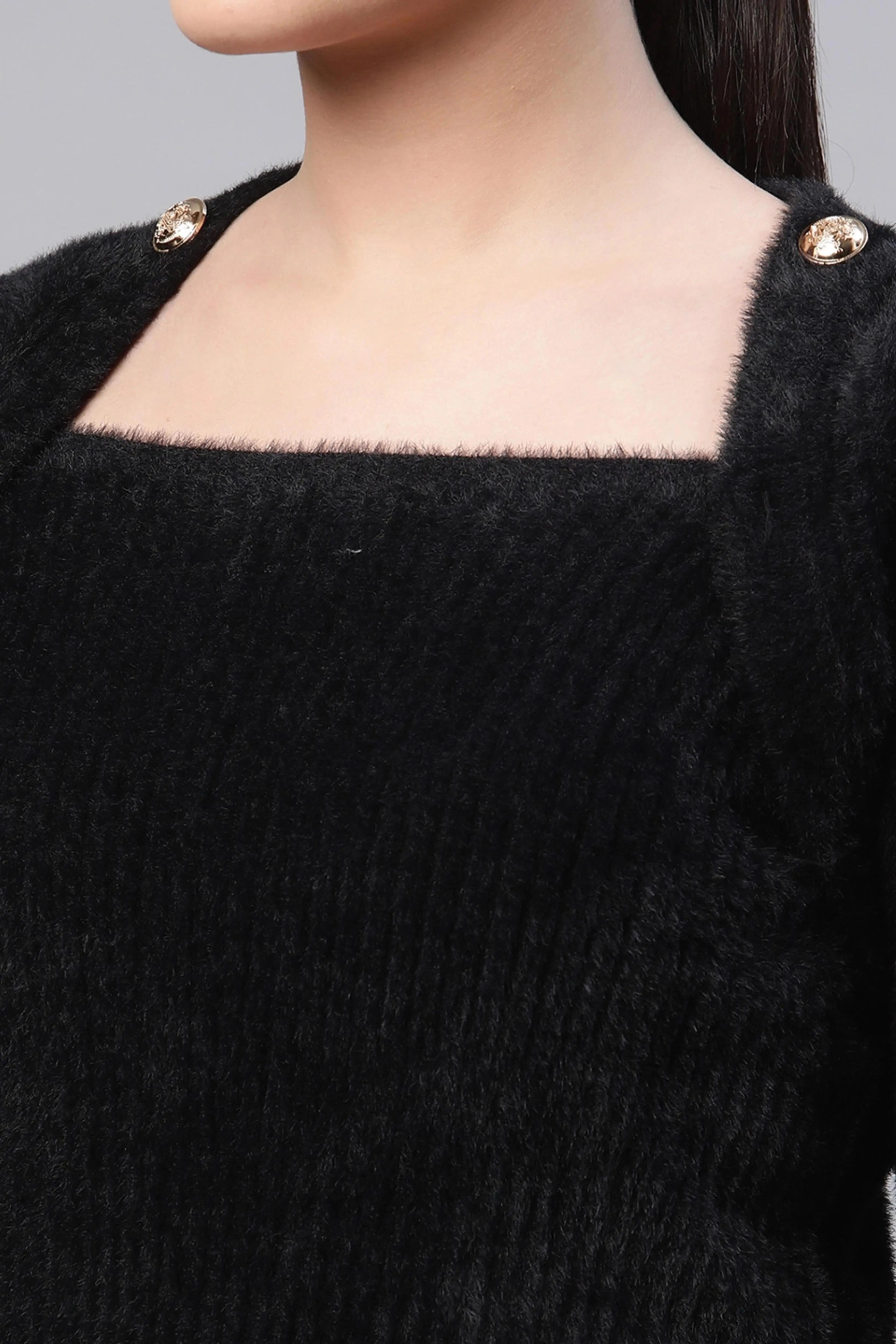 Black Square Neck Acrylic Pullover - Global Republic