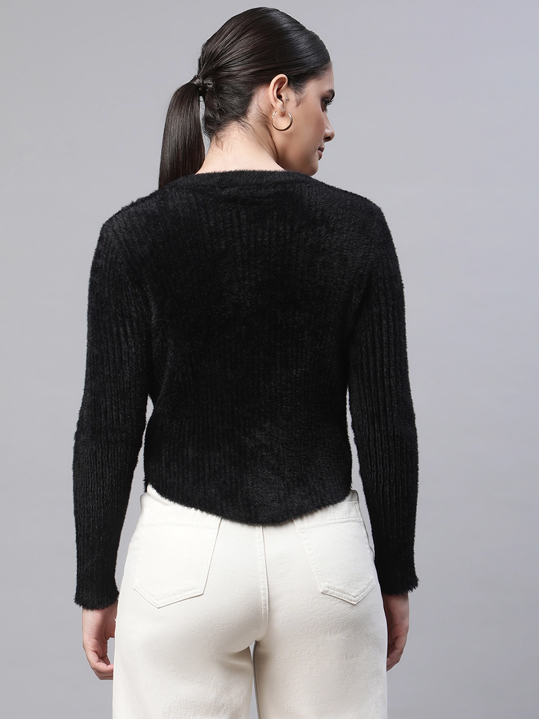 Black Square Neck Acrylic Pullover - Global Republic