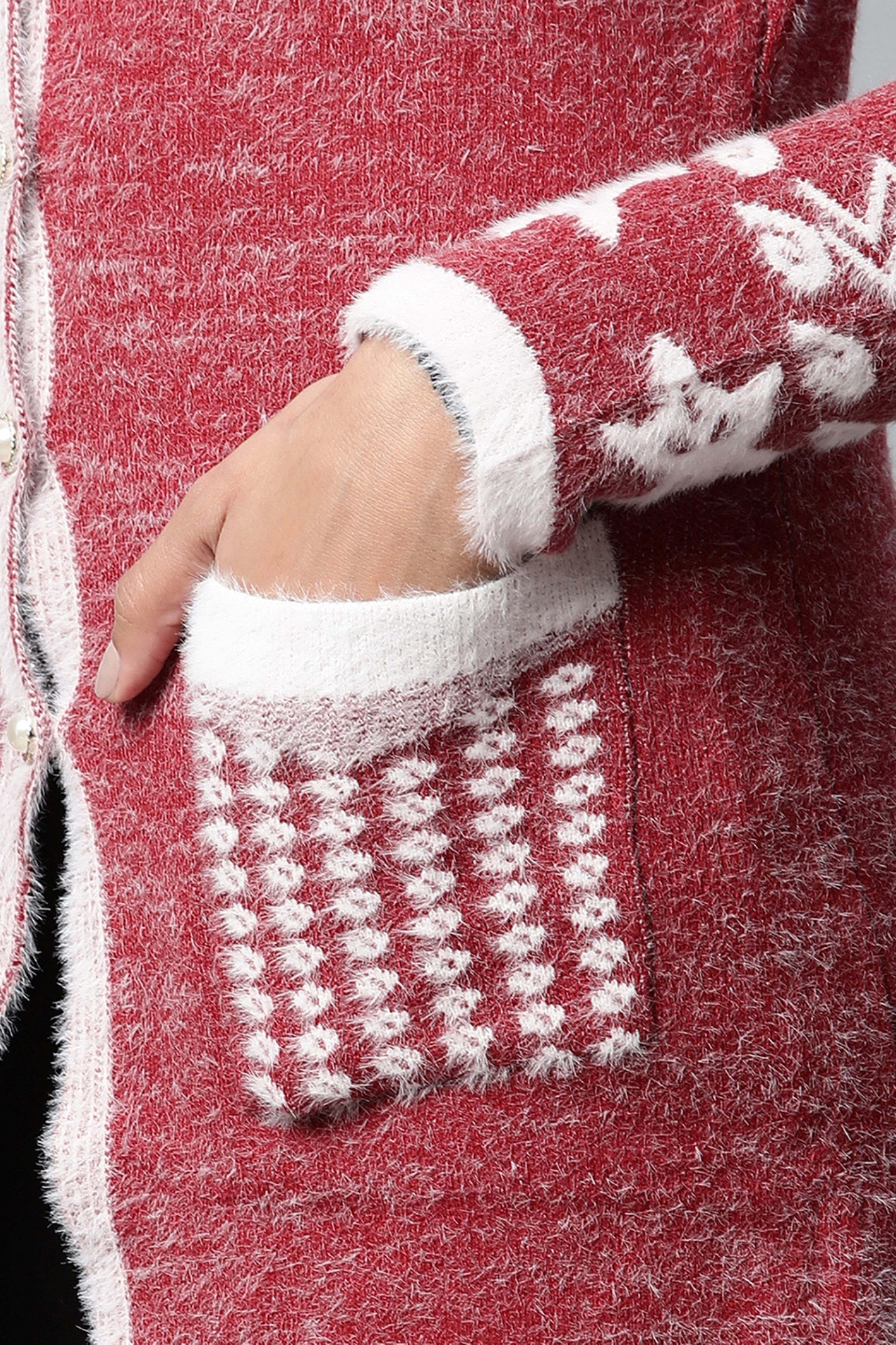 Wine Floral Wool Blend Long Cardigan