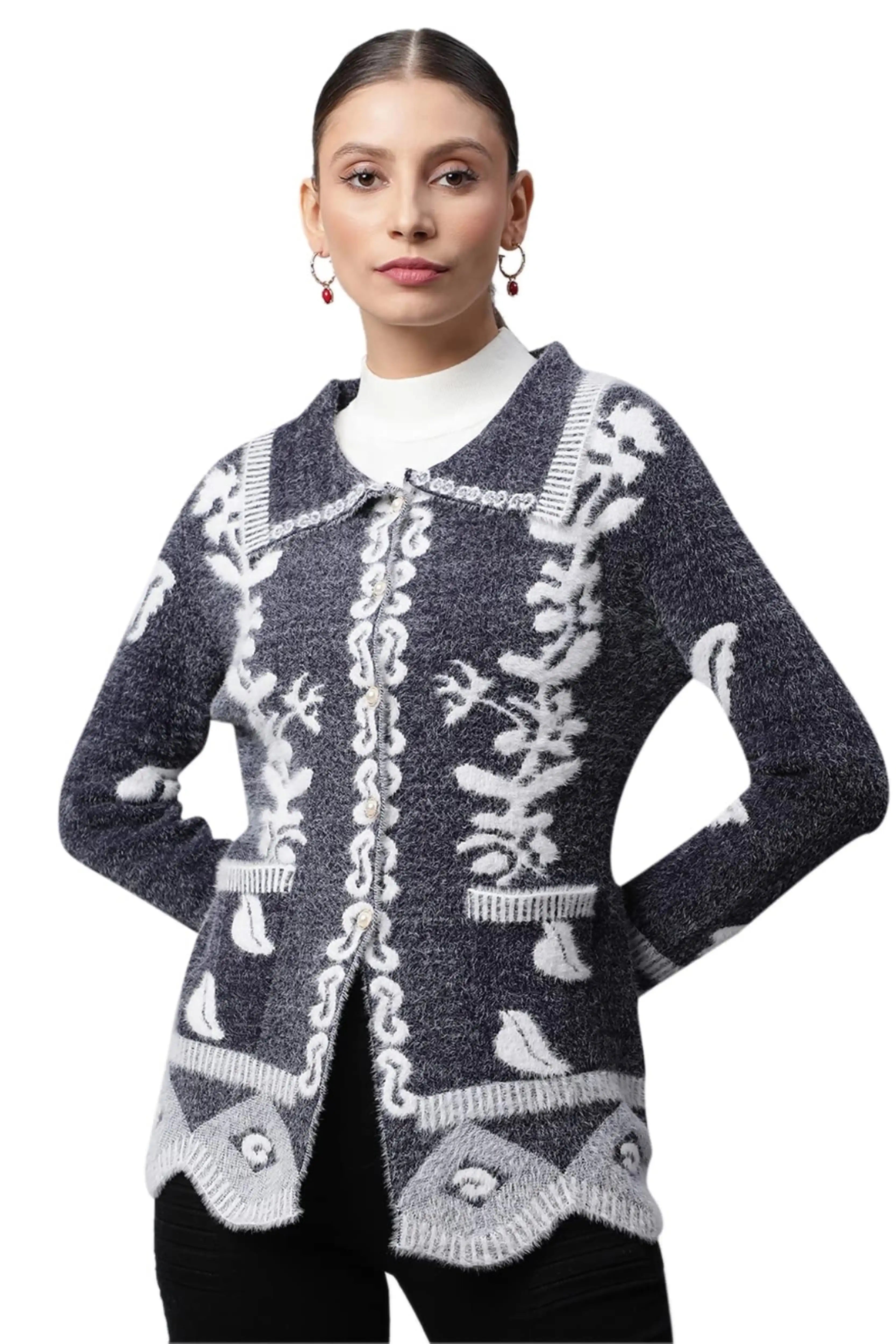 Navy Floral & Furry Cardigan