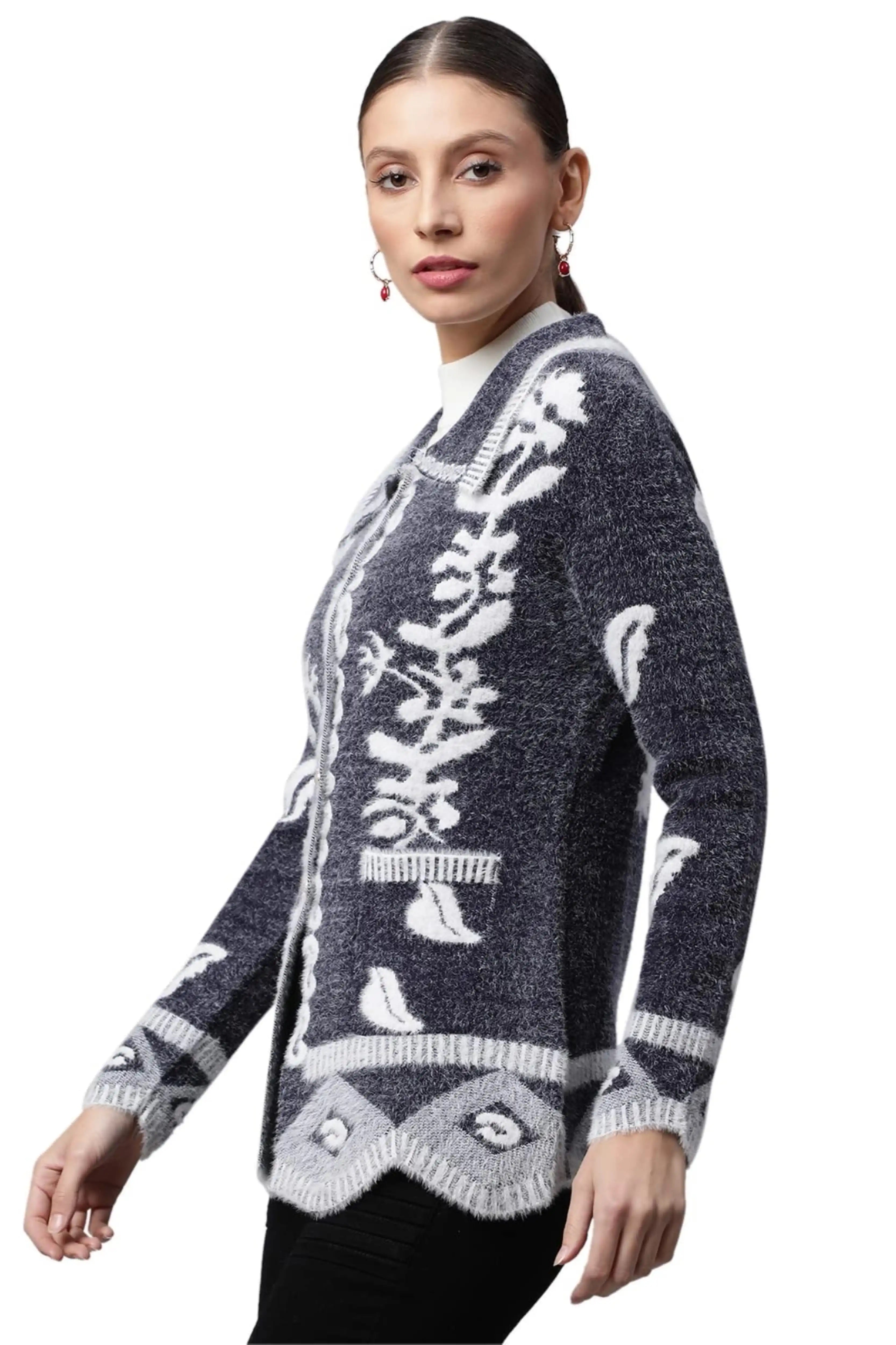 Navy Floral & Furry Cardigan