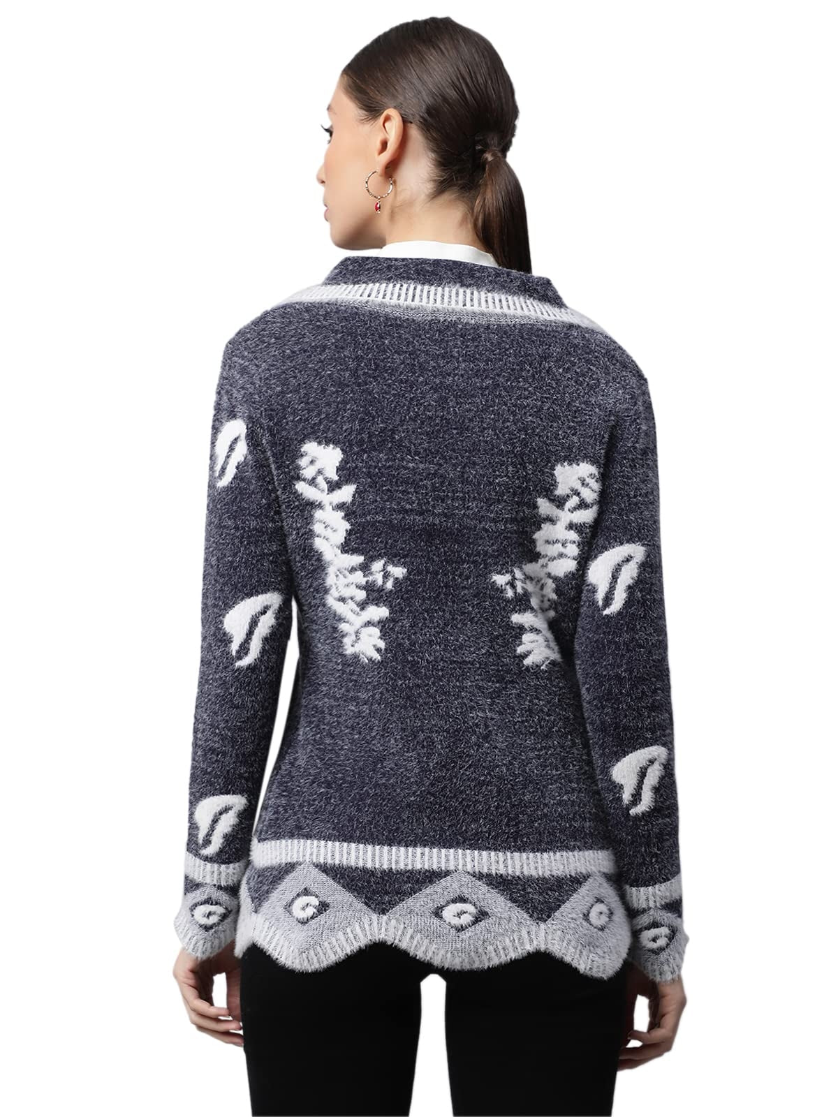 Navy Floral & Furry Cardigan - Global Republic