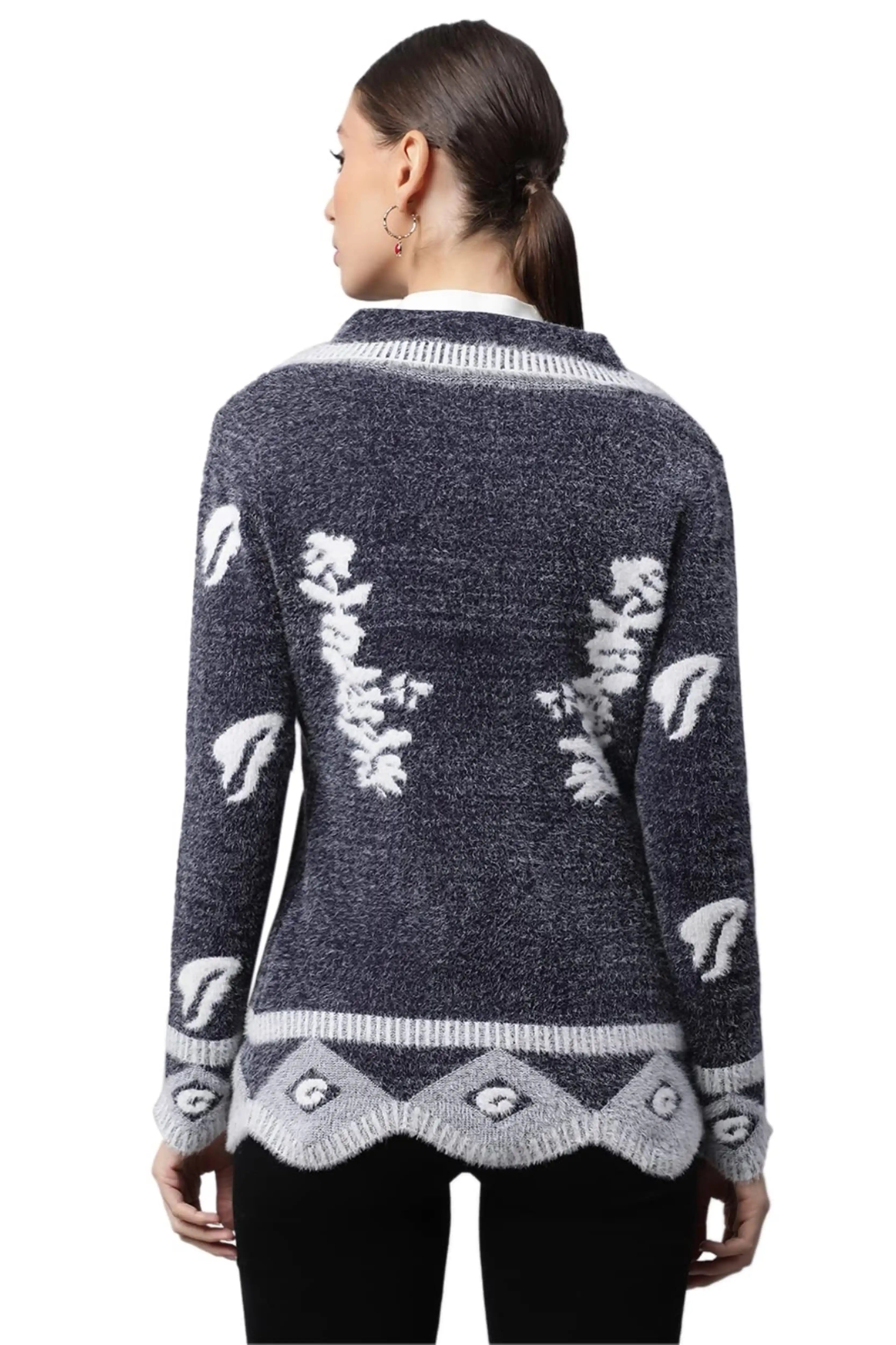 Navy Floral & Furry Cardigan