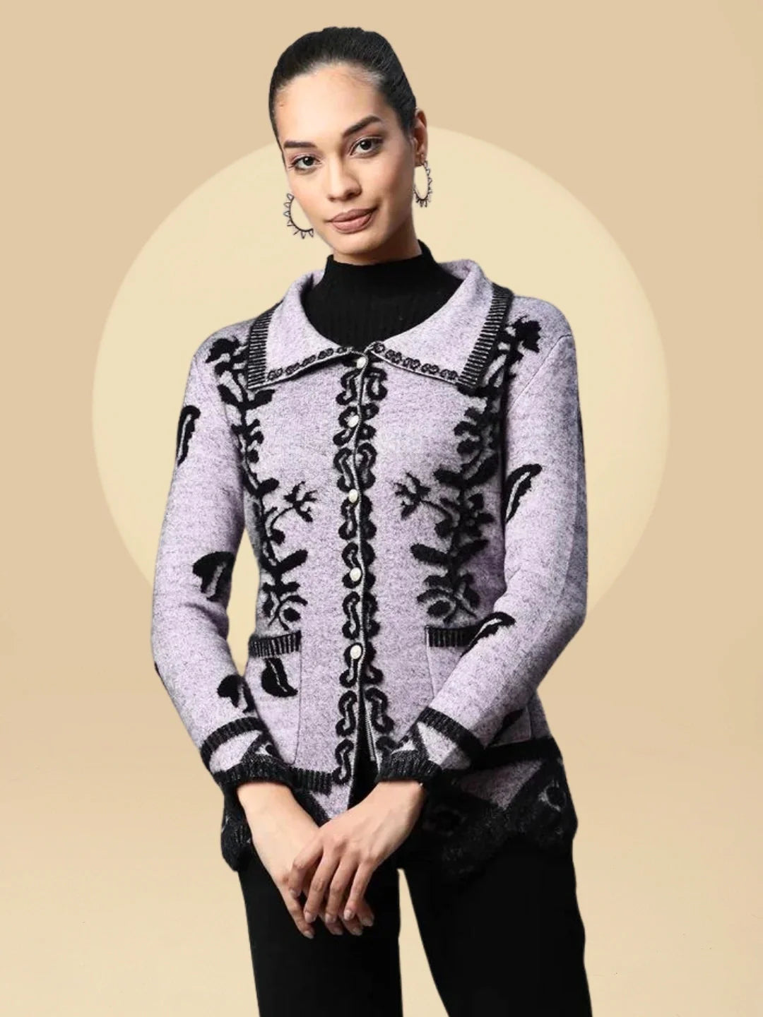 Light Purple Floral Knitted Cardigan - Global Republic