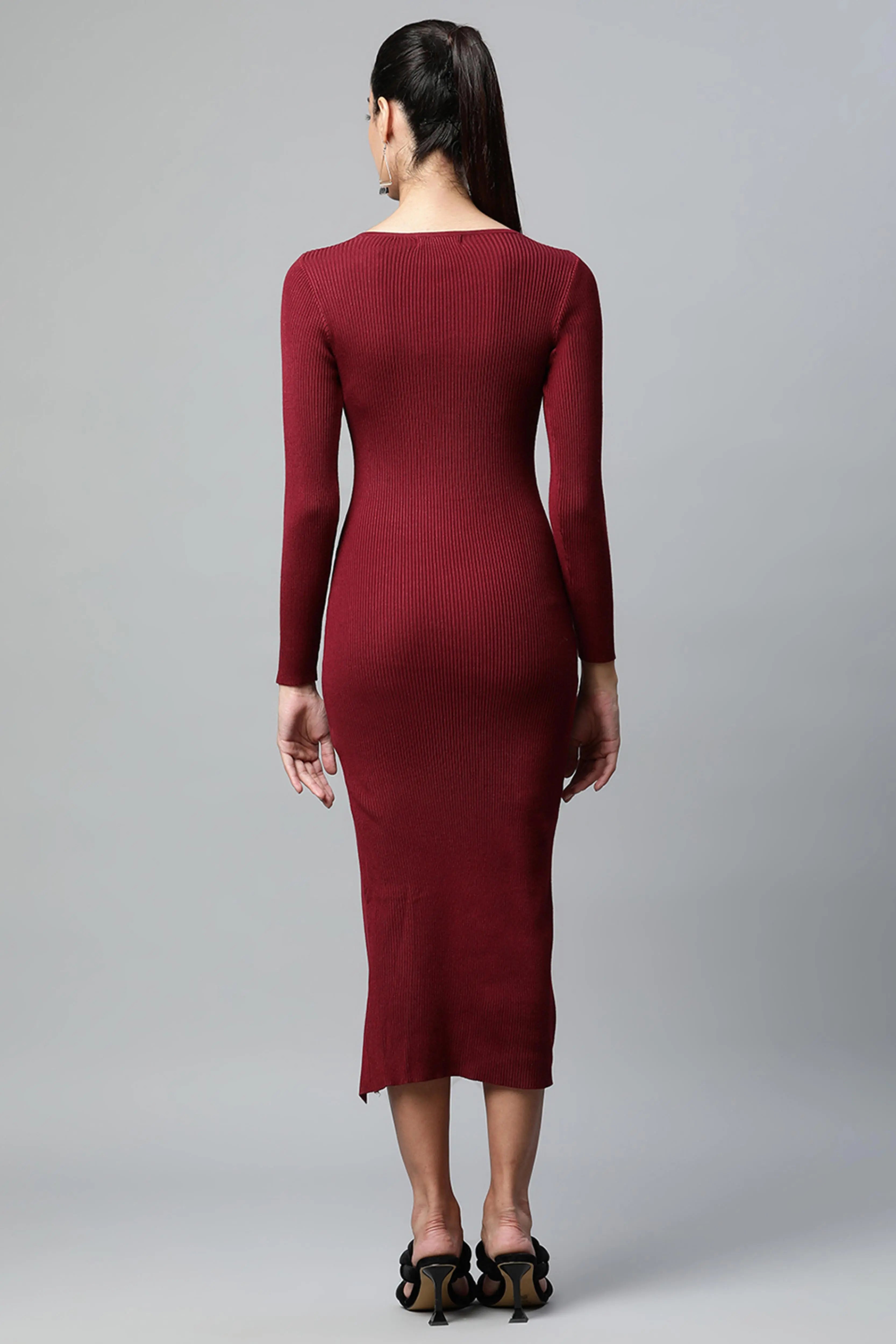 Wine Solid Viscose Dress - Global Republic