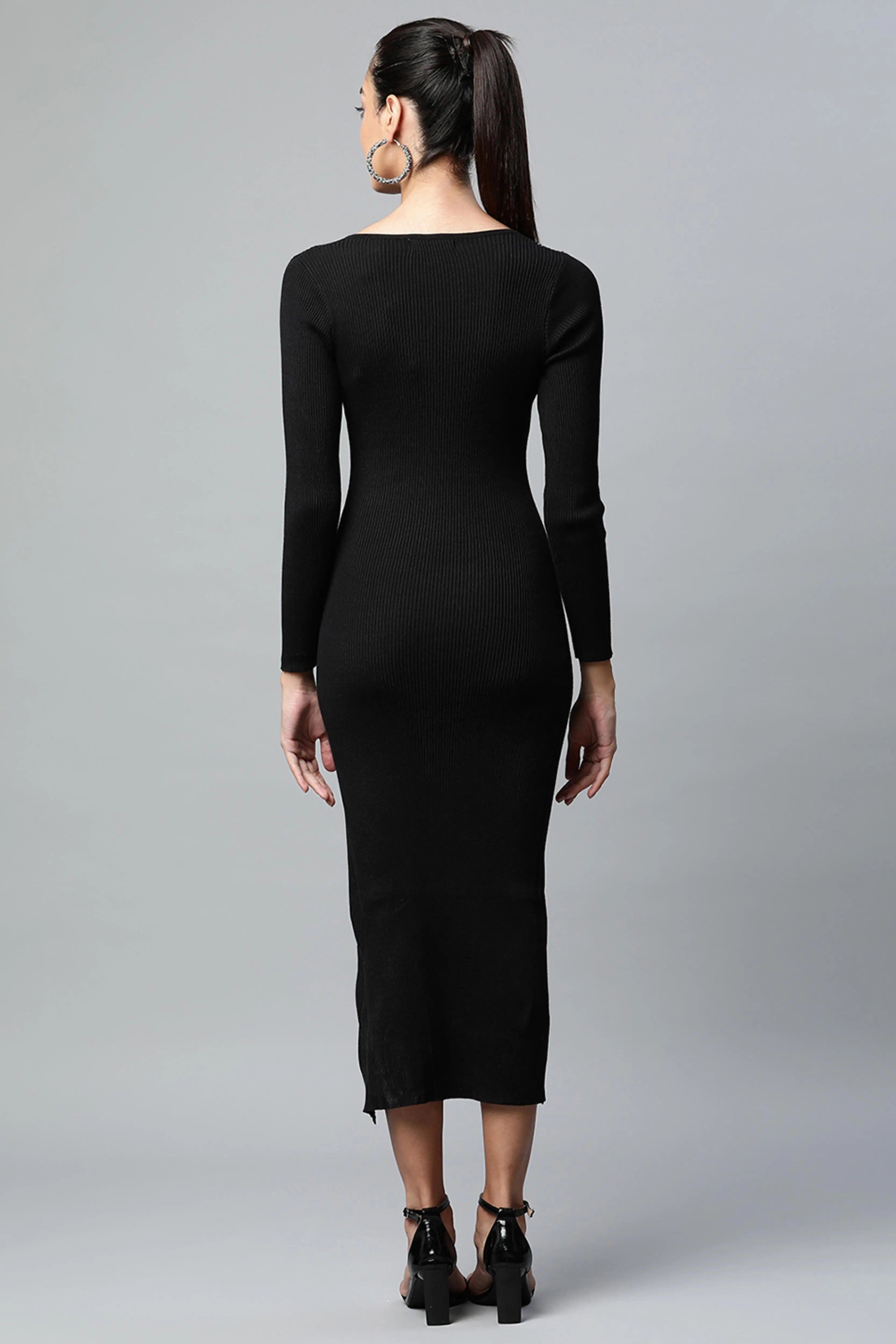 Black Solid Viscose Dress