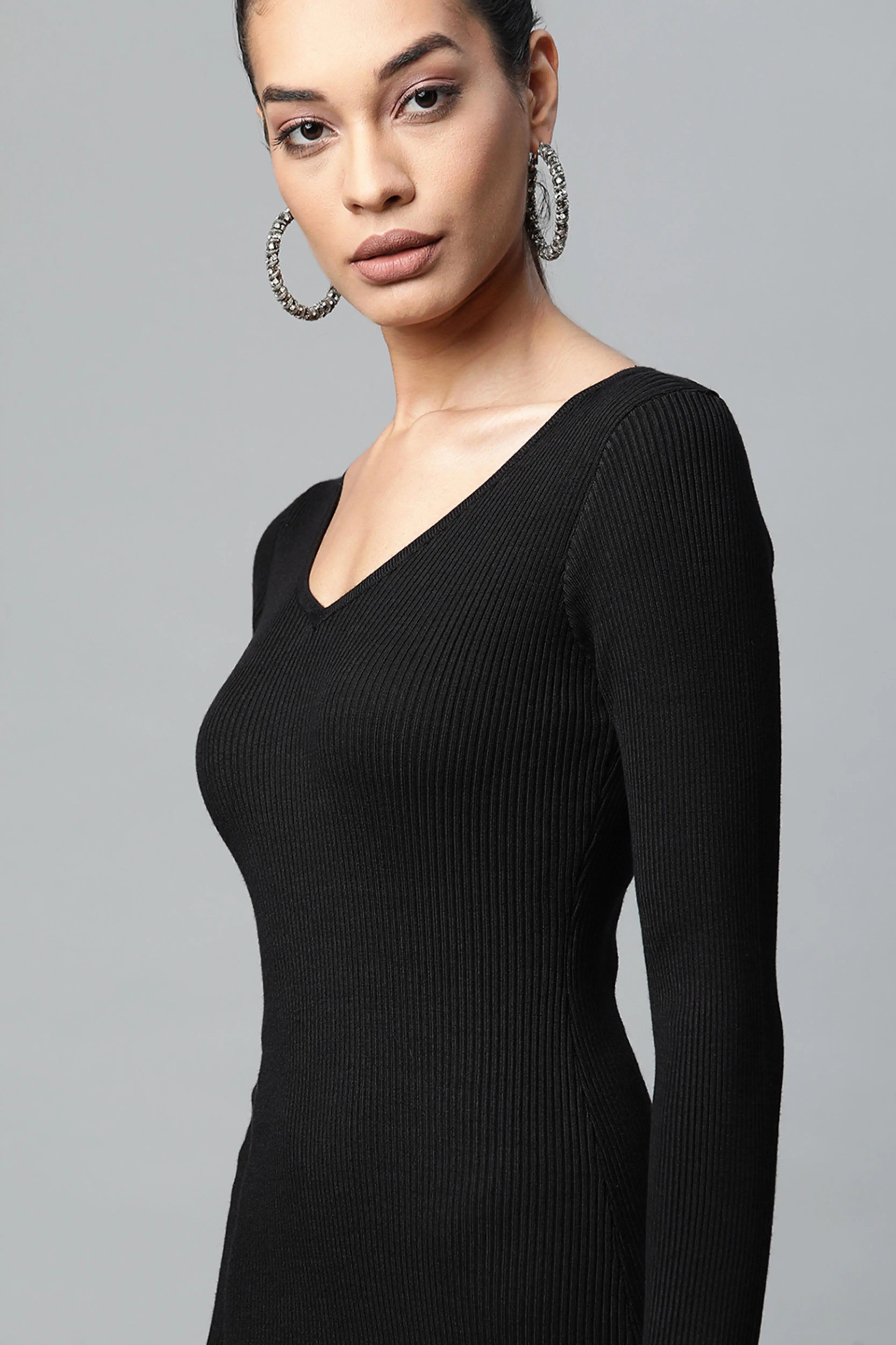 Black Solid Viscose Dress