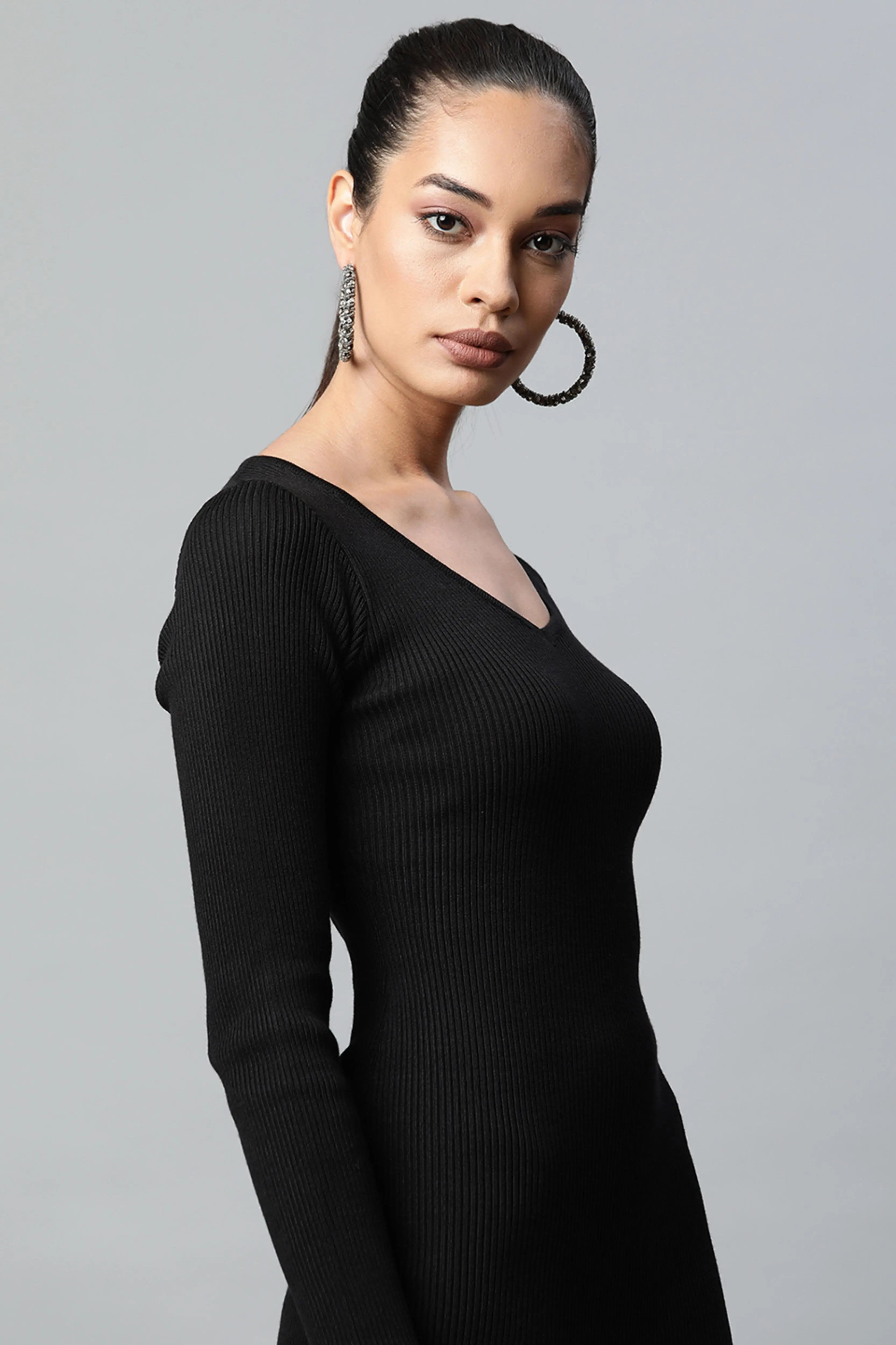 Black Solid Viscose Dress