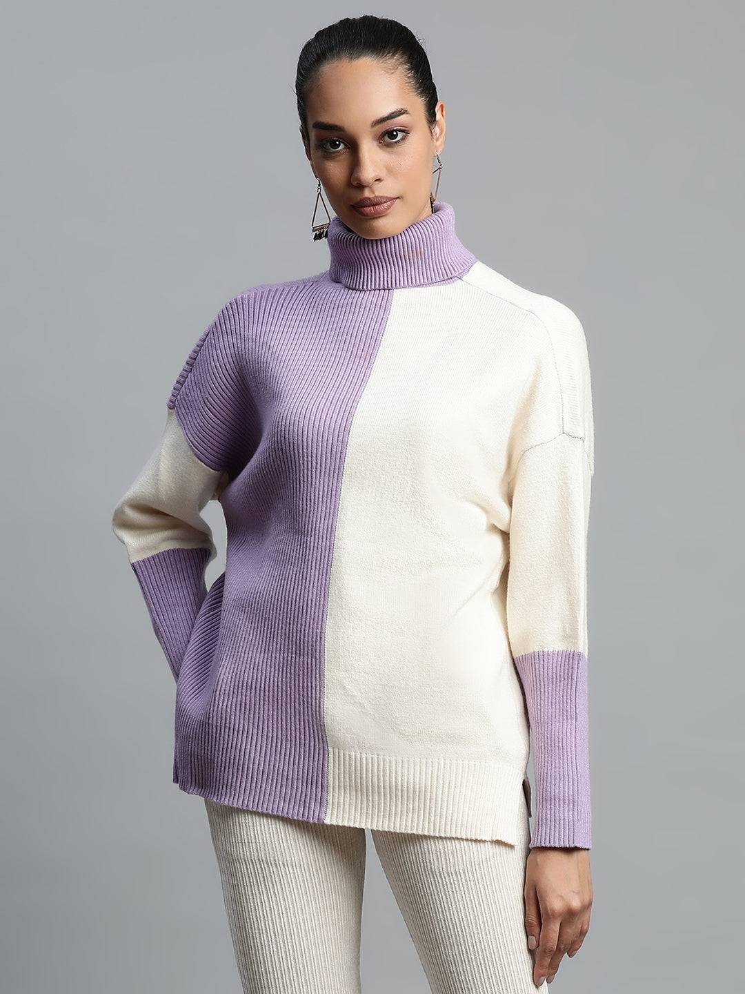 Lilac & Off White Solid Rayon Pullover - Global Republic