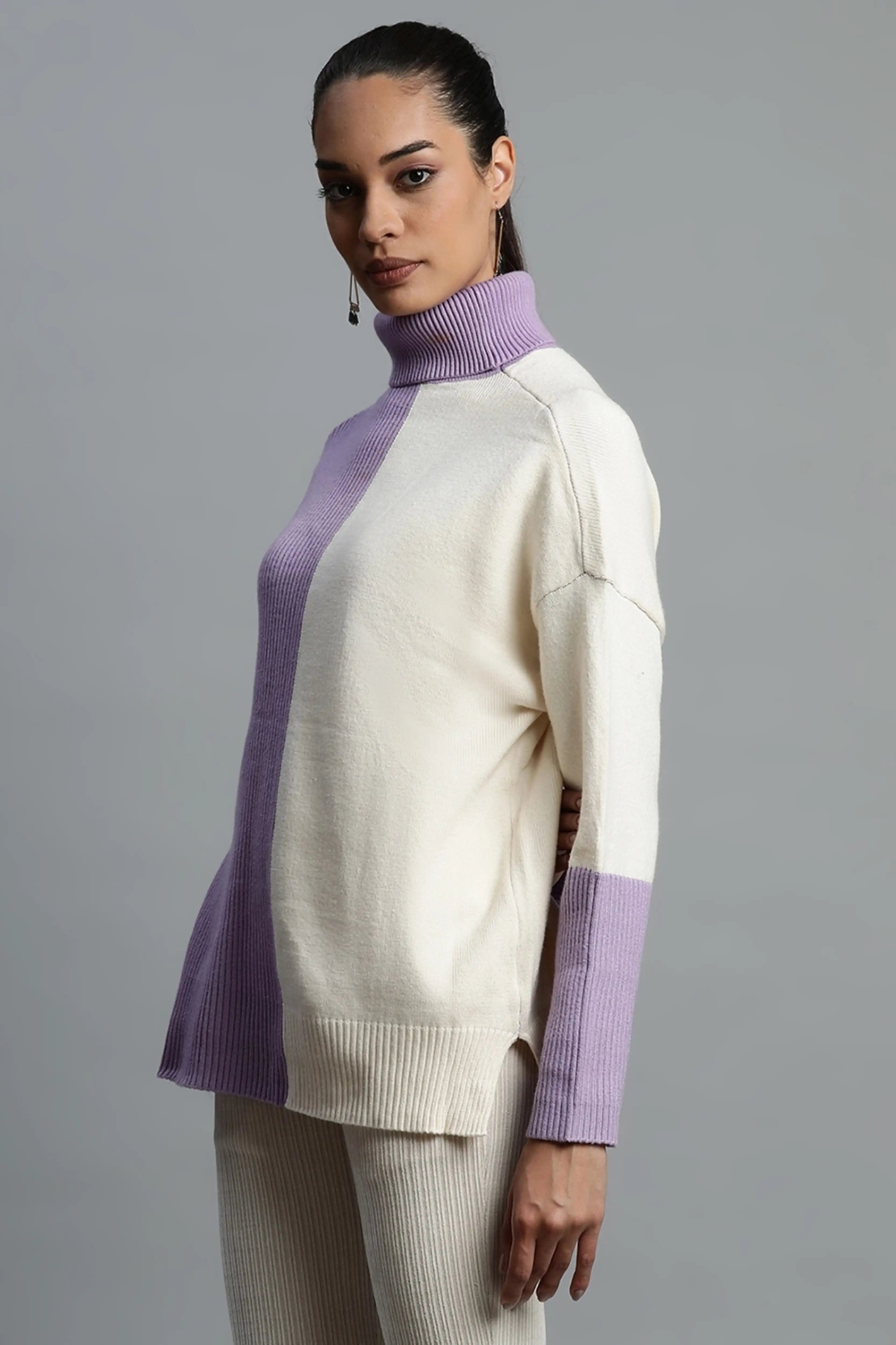Lilac & Off White Solid Rayon Pullover