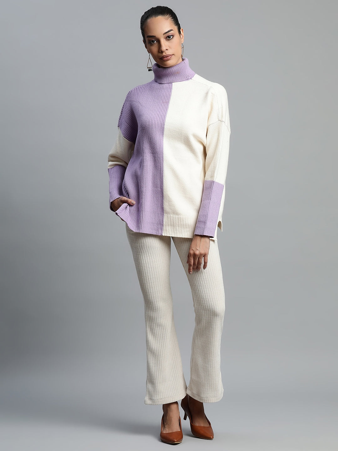 Lilac & Off White Solid Rayon Pullover - Global Republic