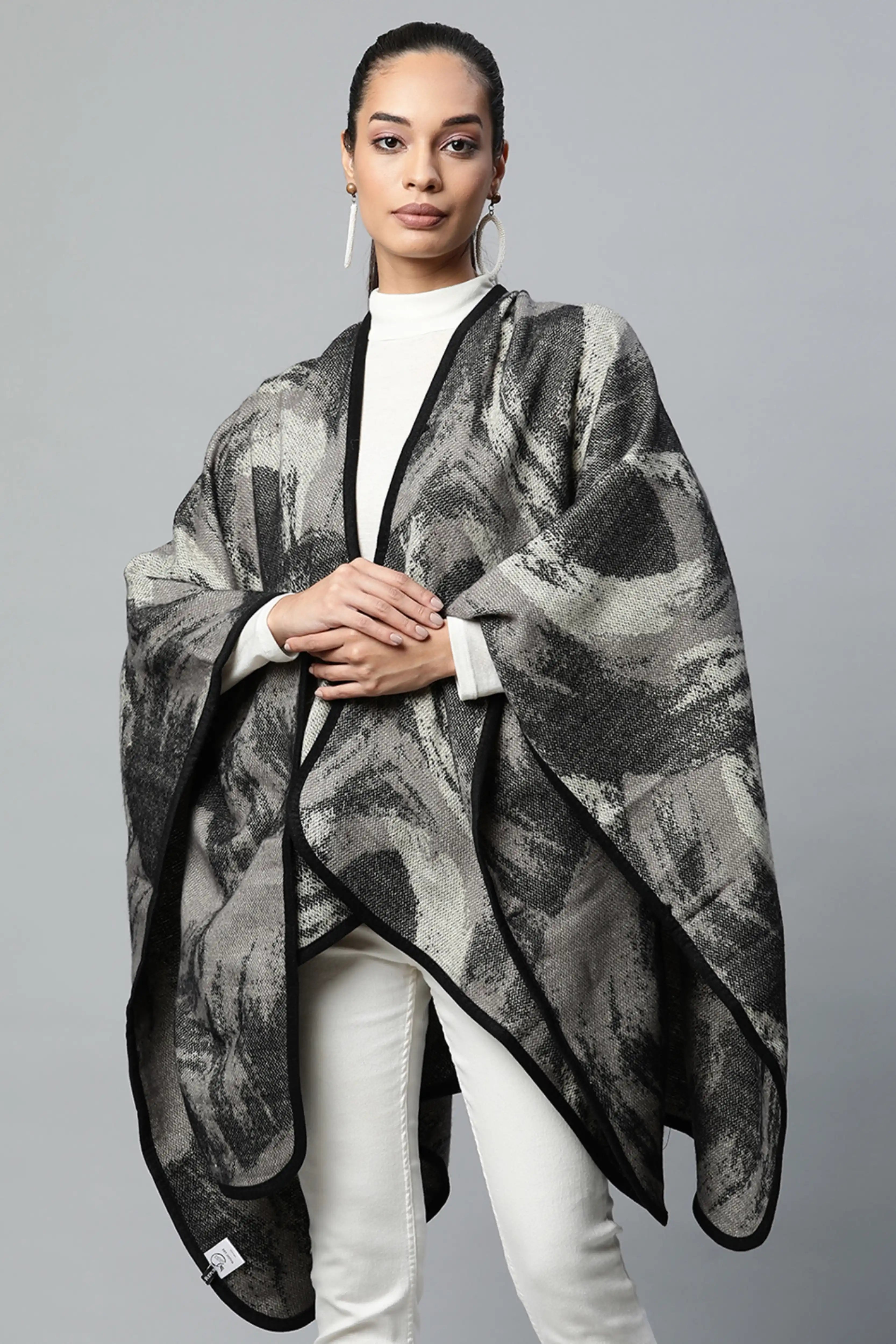 Grey Abstract Pattern Heavy Cape