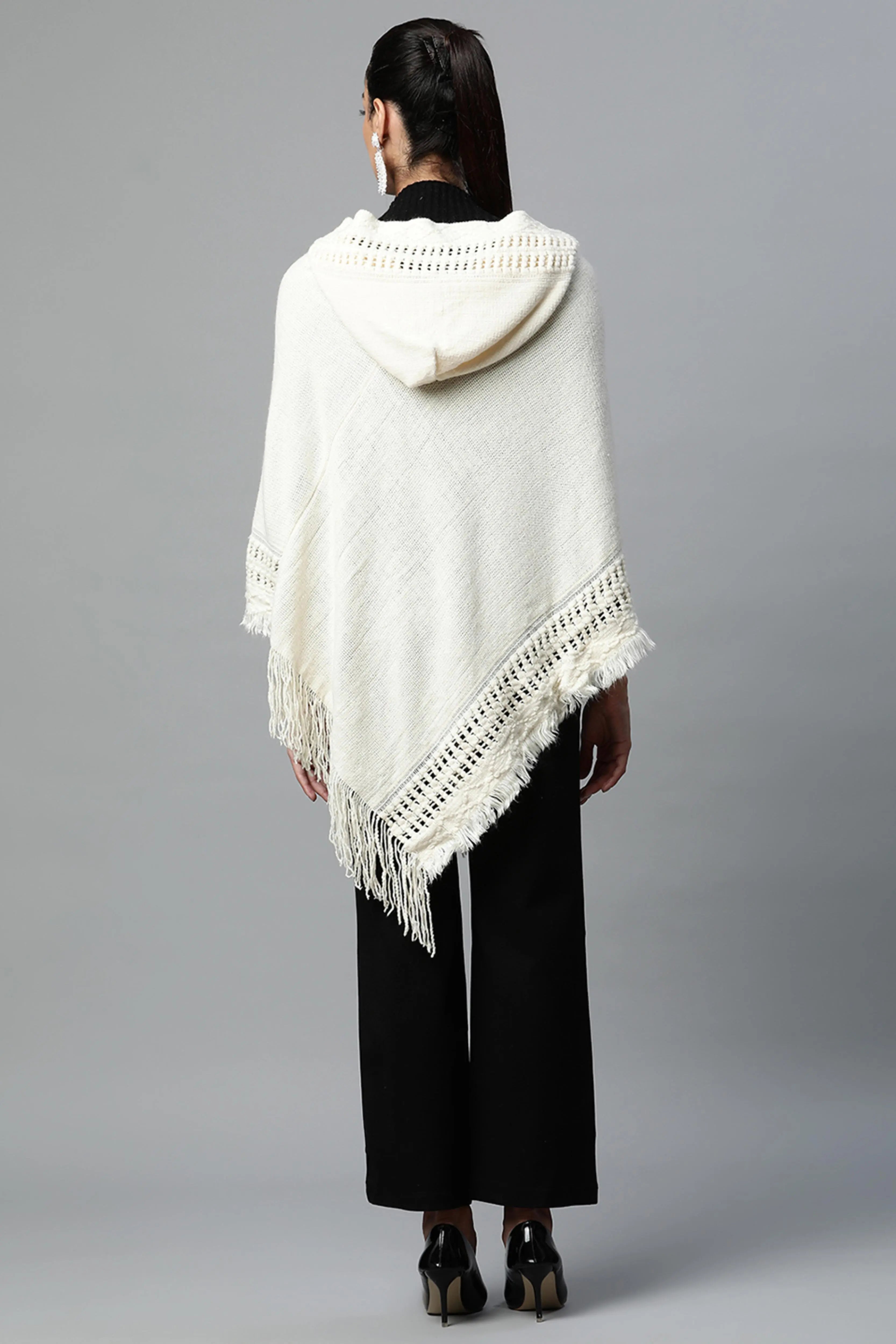 Off-White Hooded Lace-Up Asymmetric Poncho - Global Republic