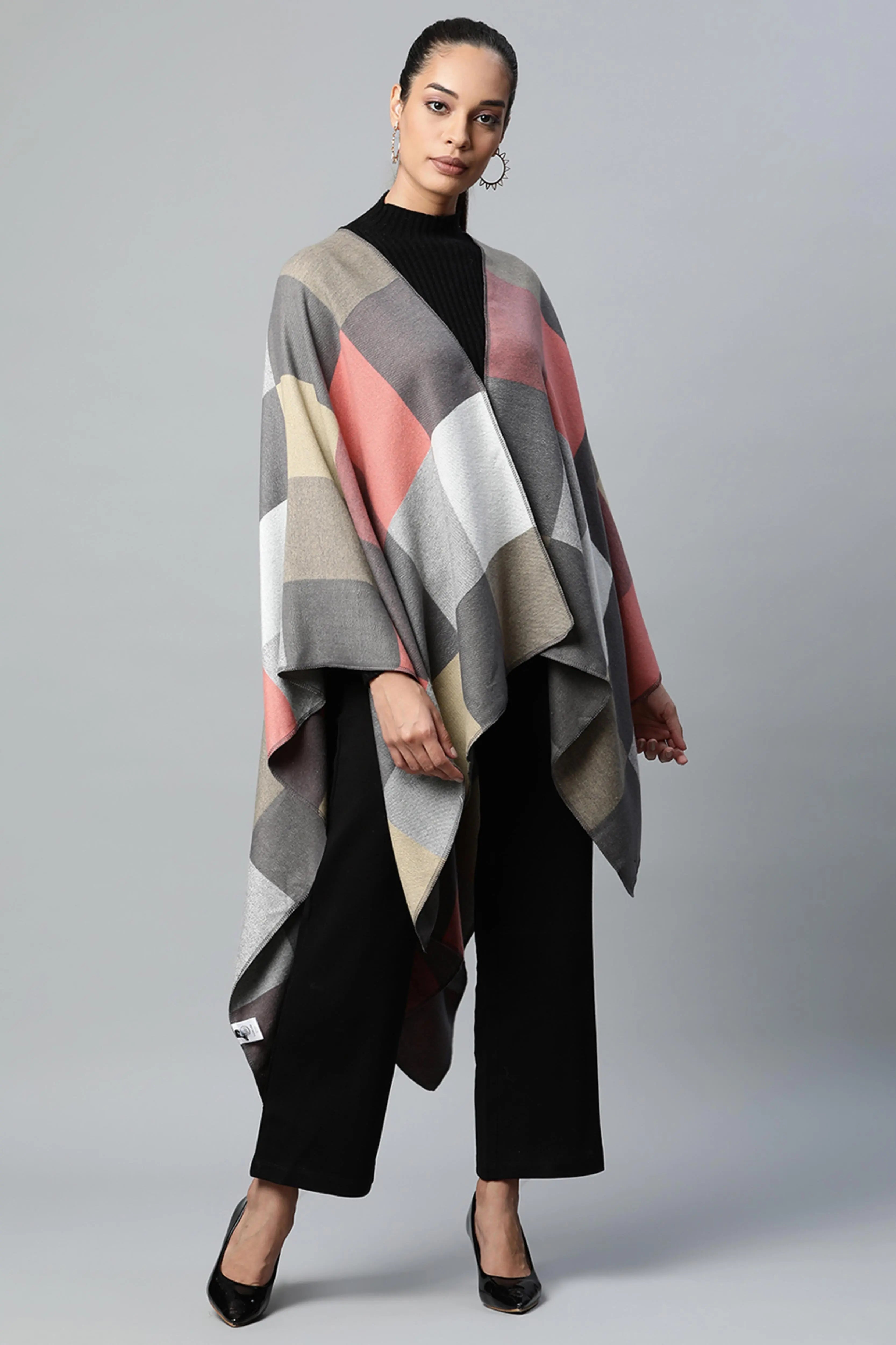 Multicolor Colorblocked Checkered Cape - Global Republic