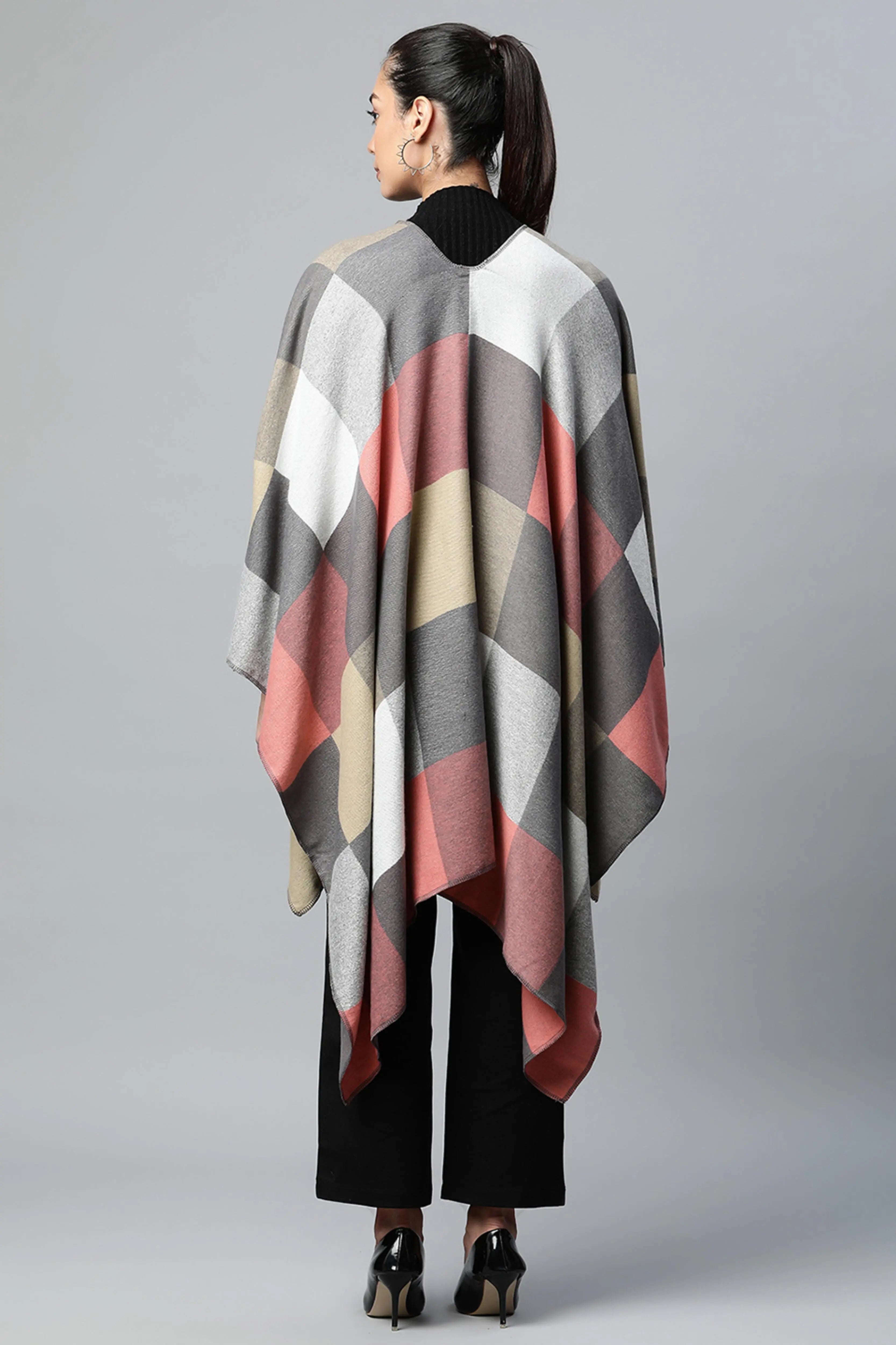Multicolor Colorblocked Checkered Cape - Global Republic