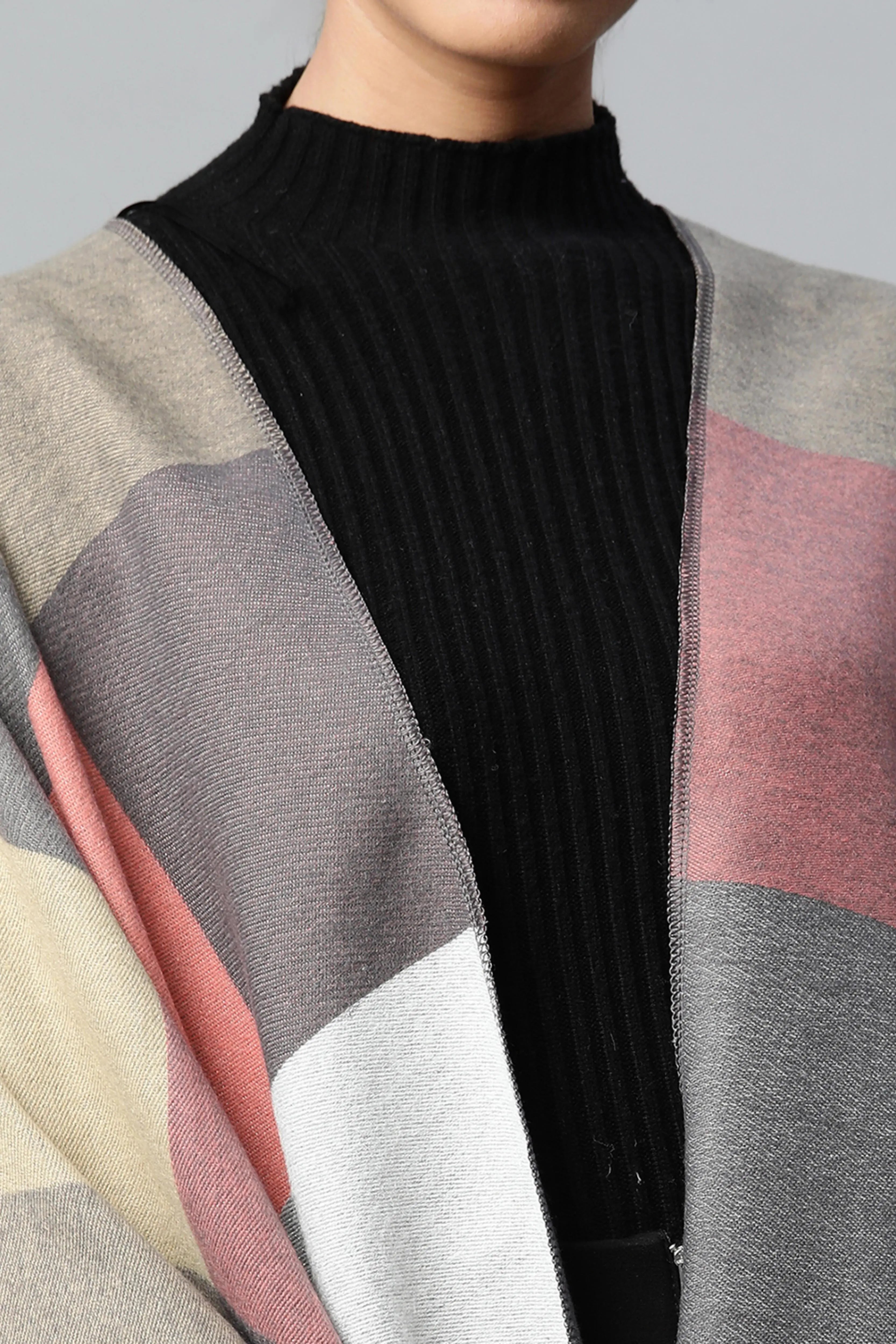 Multicolor Colorblocked Checkered Cape - Global Republic