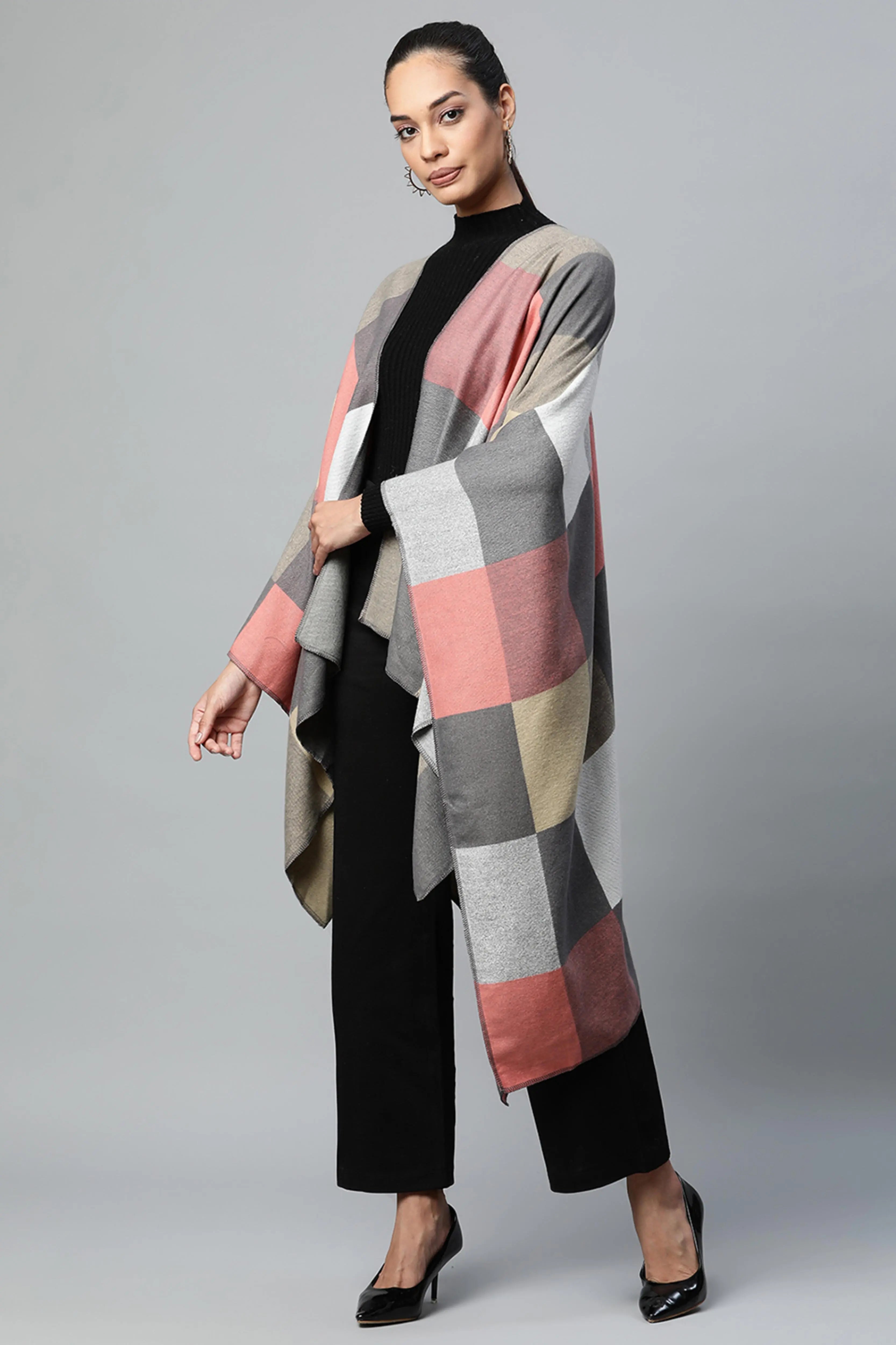 Multicolor Colorblocked Checkered Cape - Global Republic