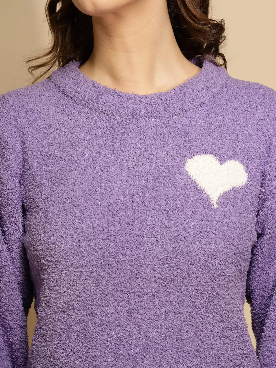 Purple Solid Full Sleeve Round Neck Night Suit - Global Republic