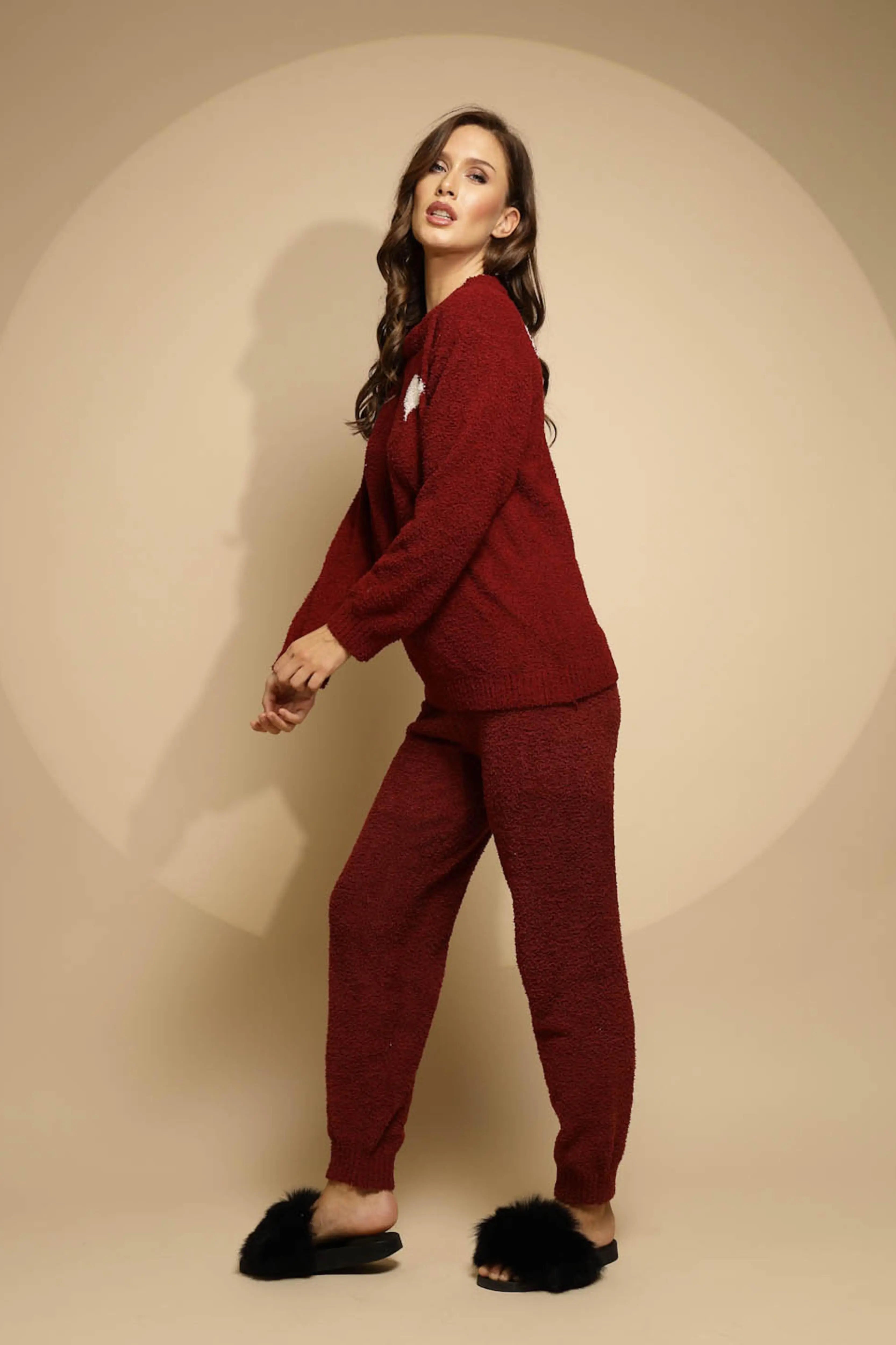 Red Solid Full Sleeve Round Neck Night Suit - Global Republic