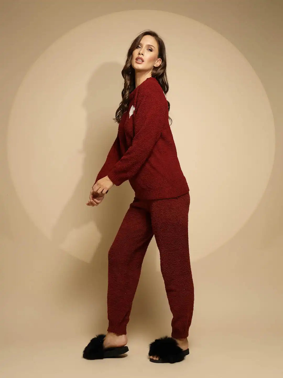Red Solid Full Sleeve Round Neck Night Suit - Global Republic