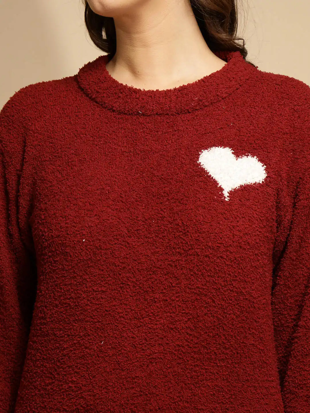 Red Solid Full Sleeve Round Neck Night Suit - Global Republic