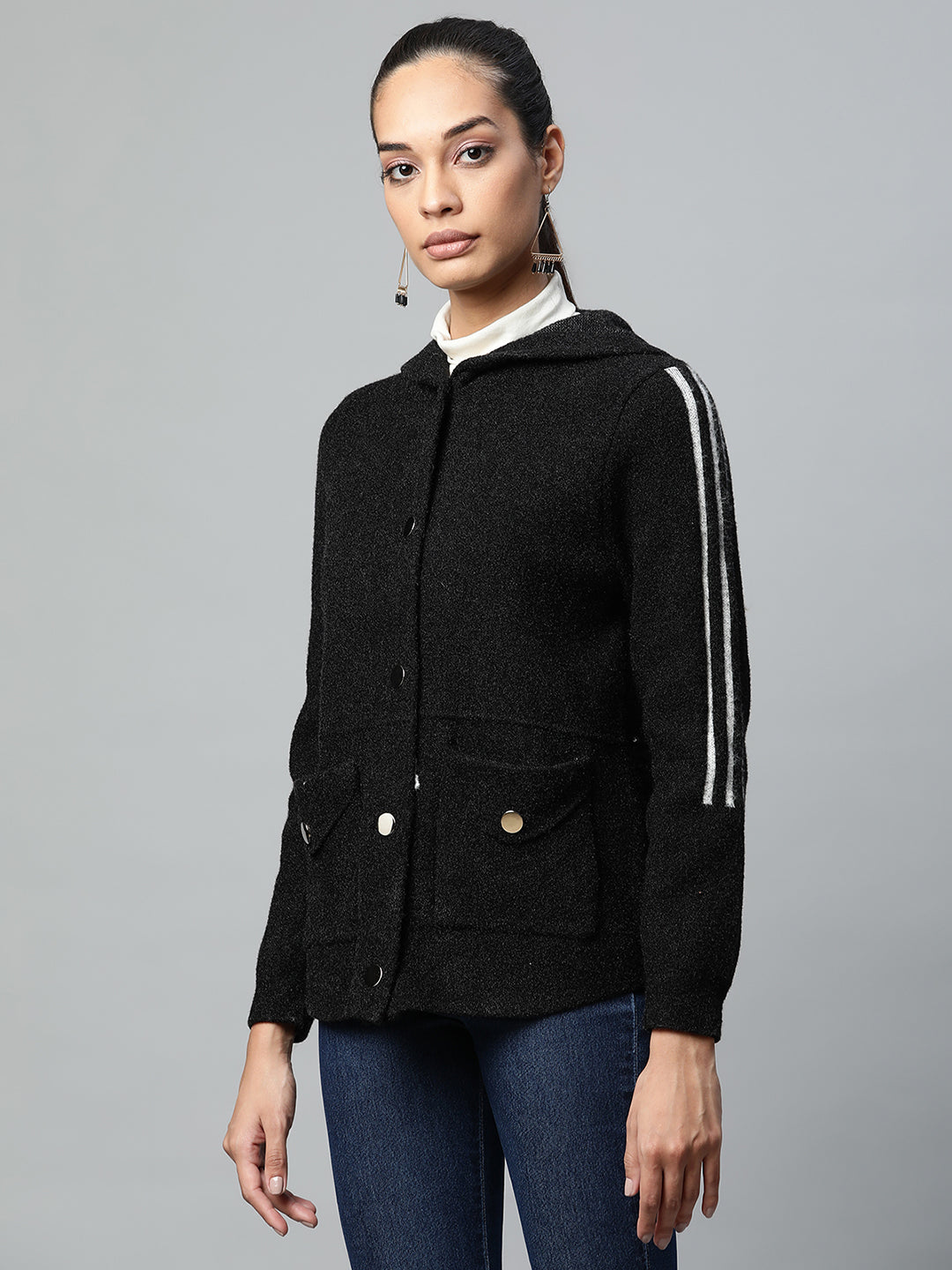 Black Regular Fit Hooded Jacket - Global Republic