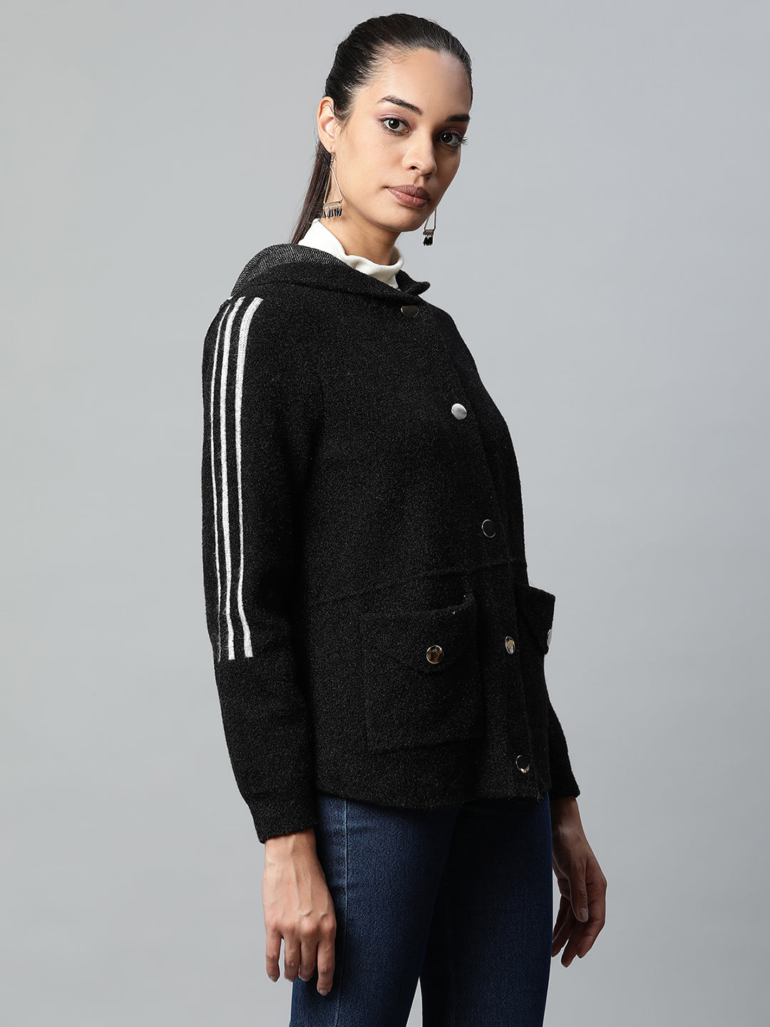 Black Regular Fit Hooded Jacket - Global Republic