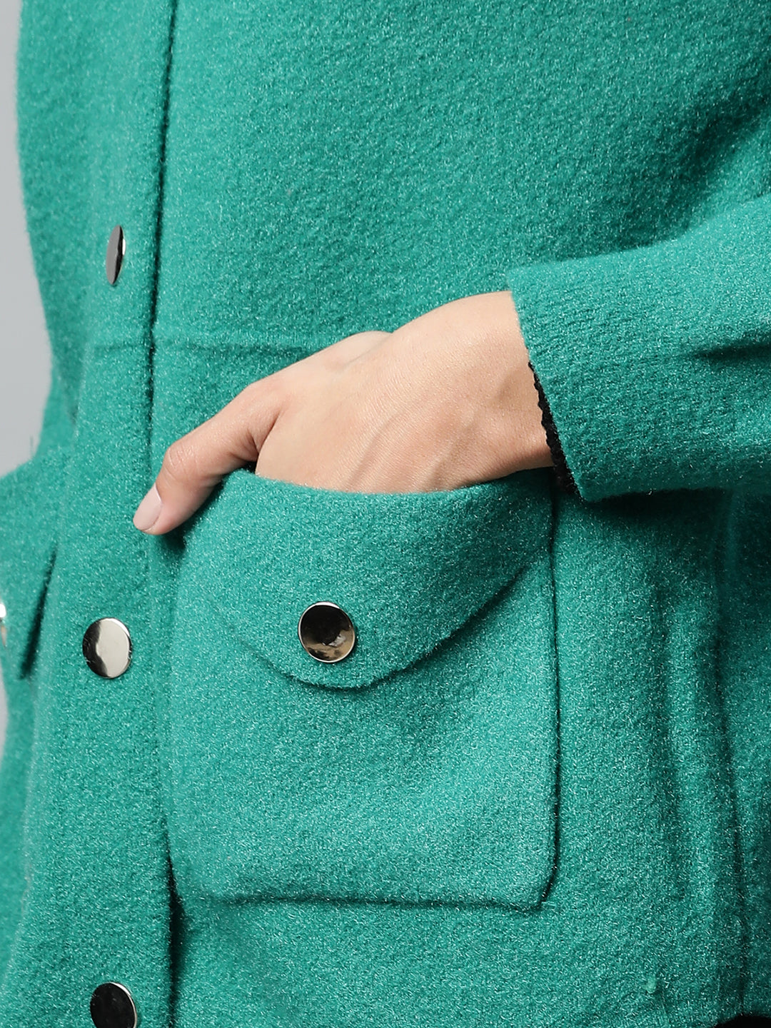 Women Green Color Hooded Jacket