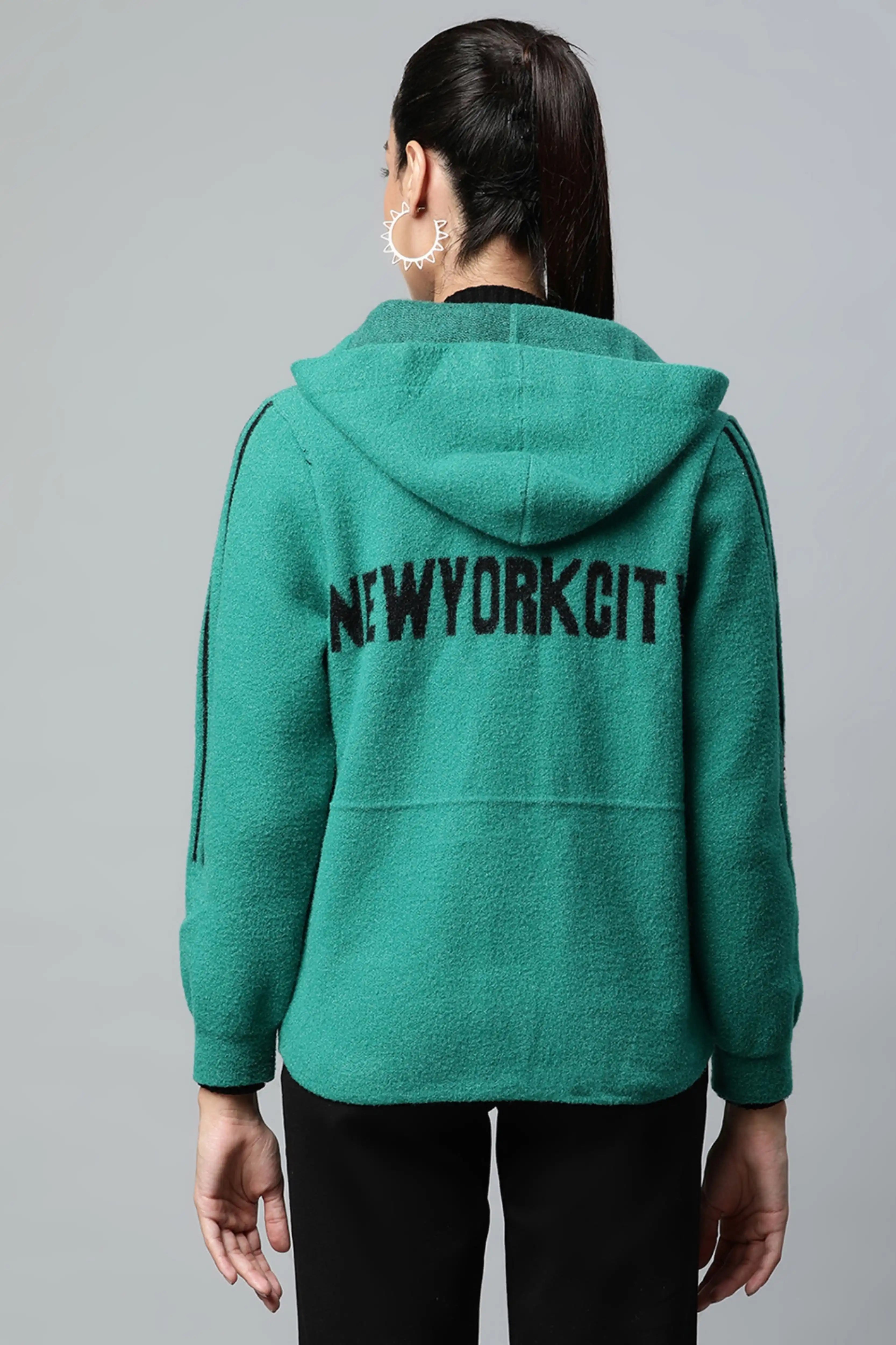 Green Hooded Zipper Jacket