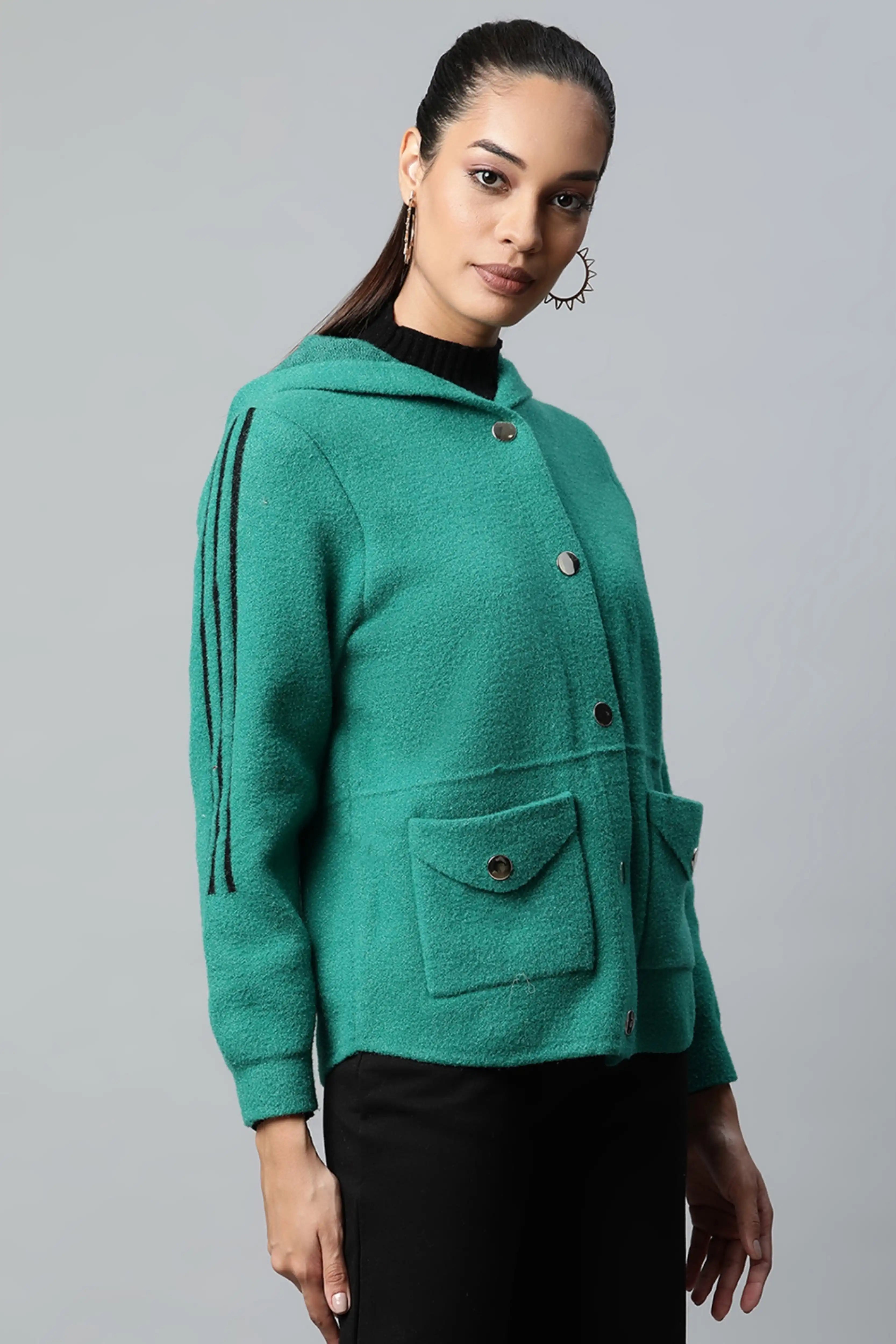 Green Hooded Zipper Jacket