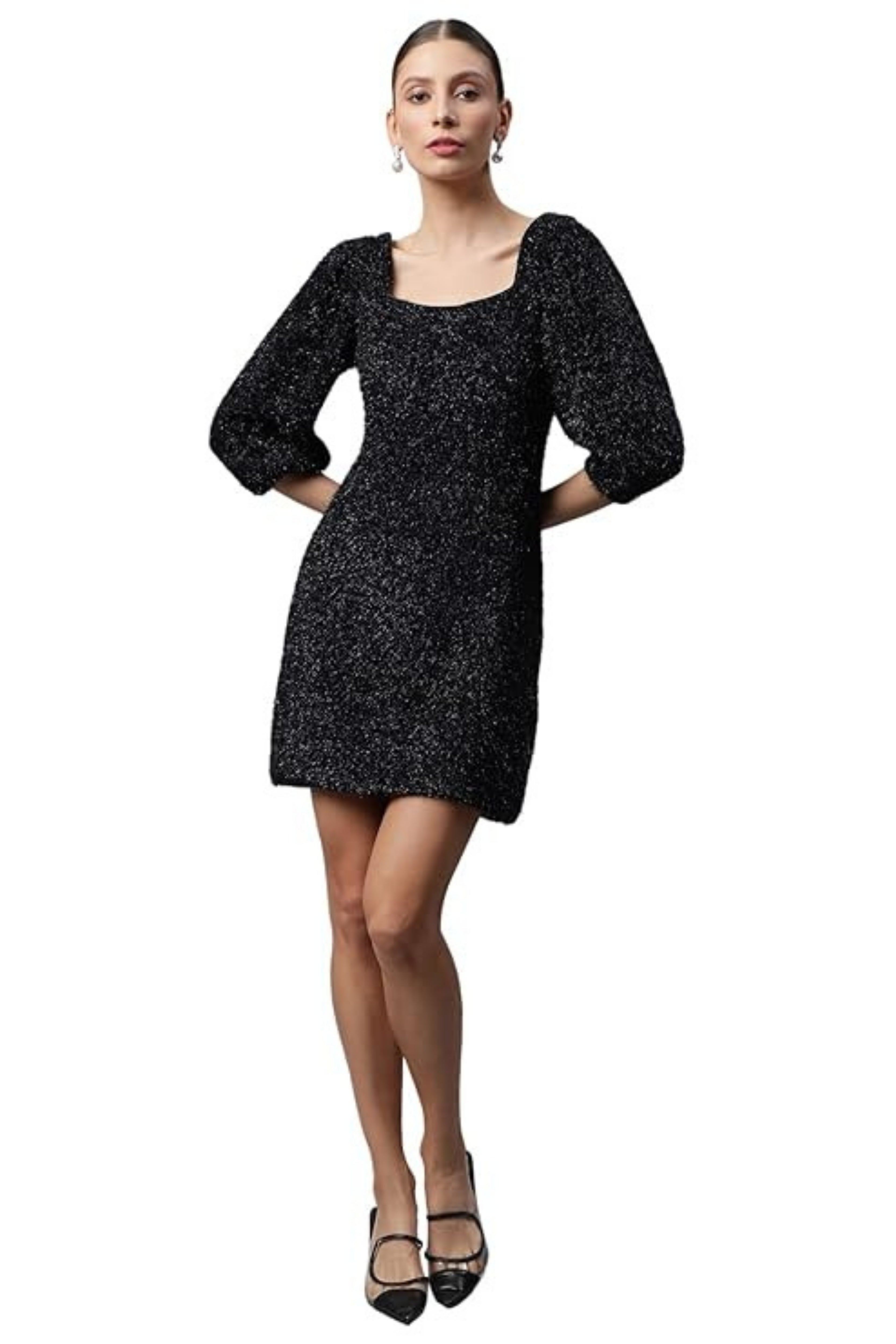 Navy Shimmery Sheath Party Dress