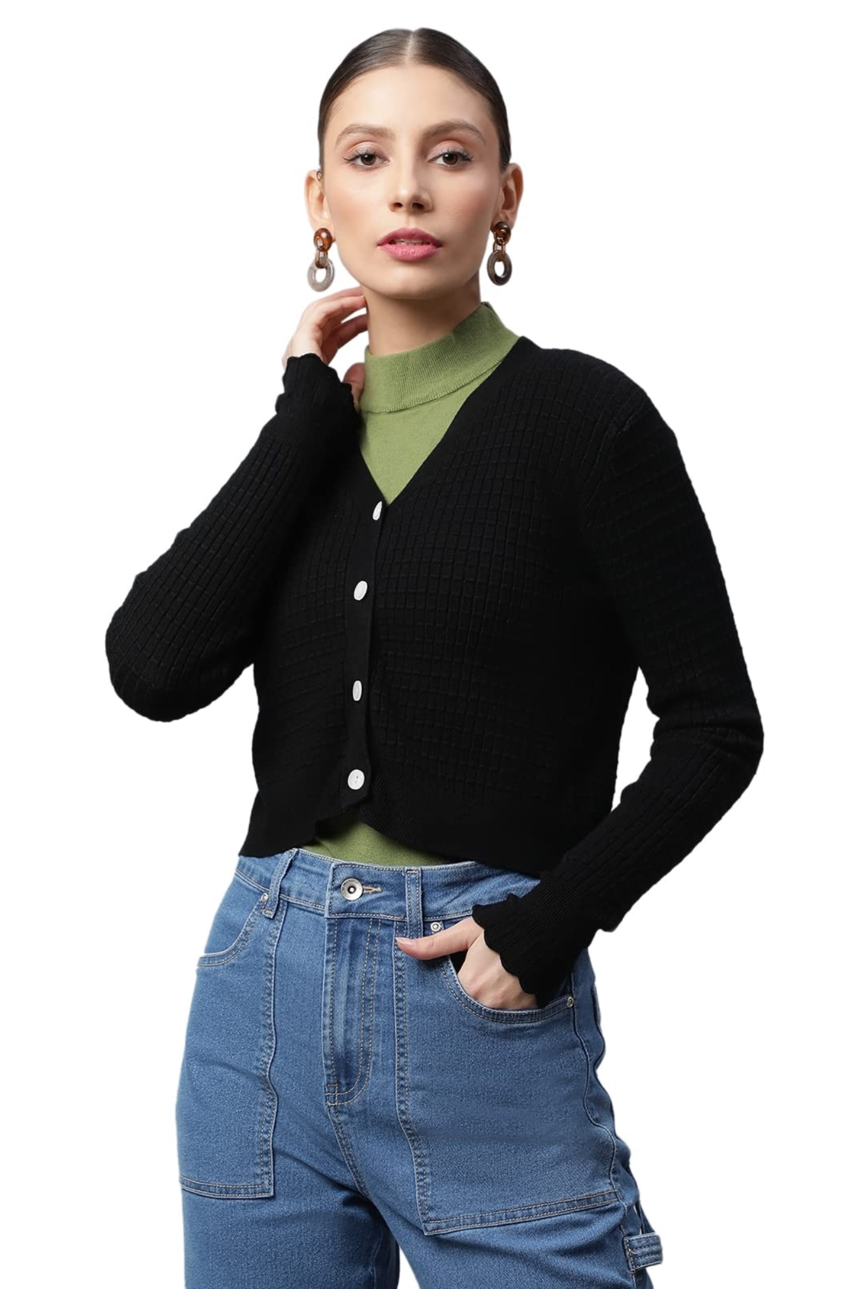 Black Jacquard Crop Cardigan