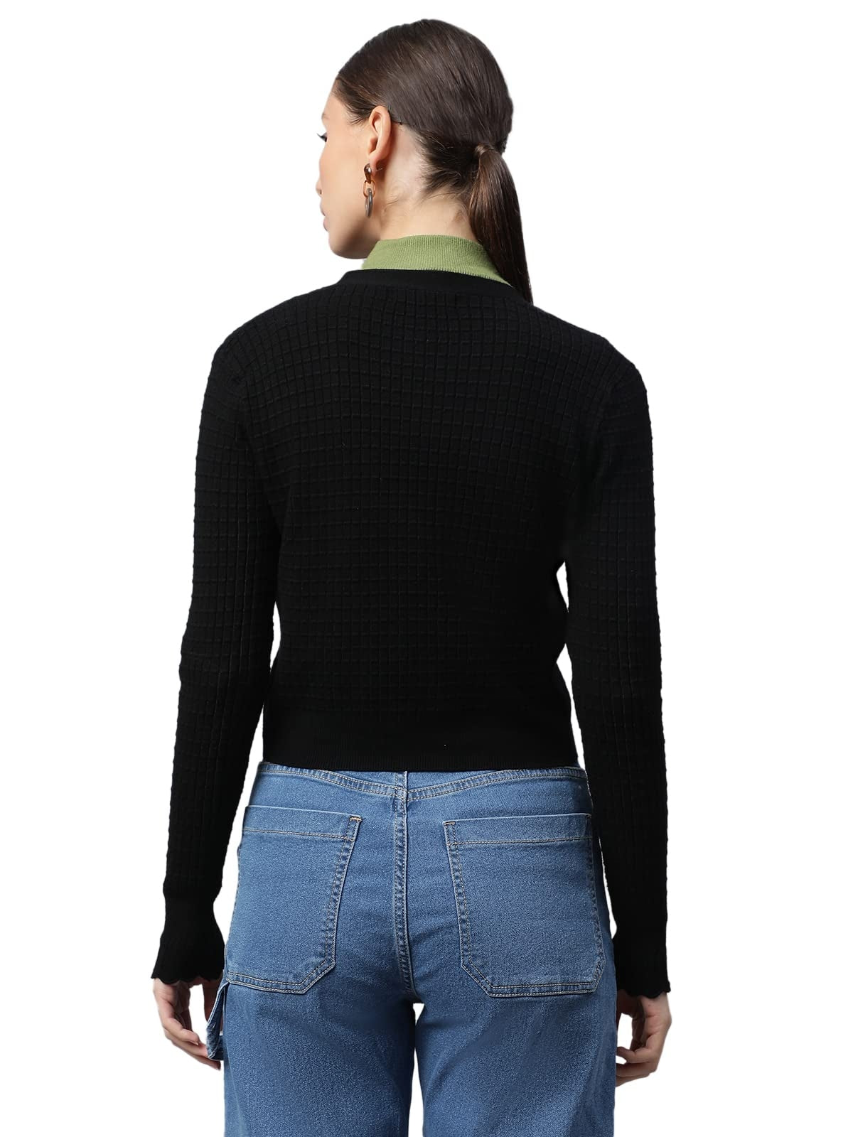 Black Jacquard Crop Cardigan - Global Republic