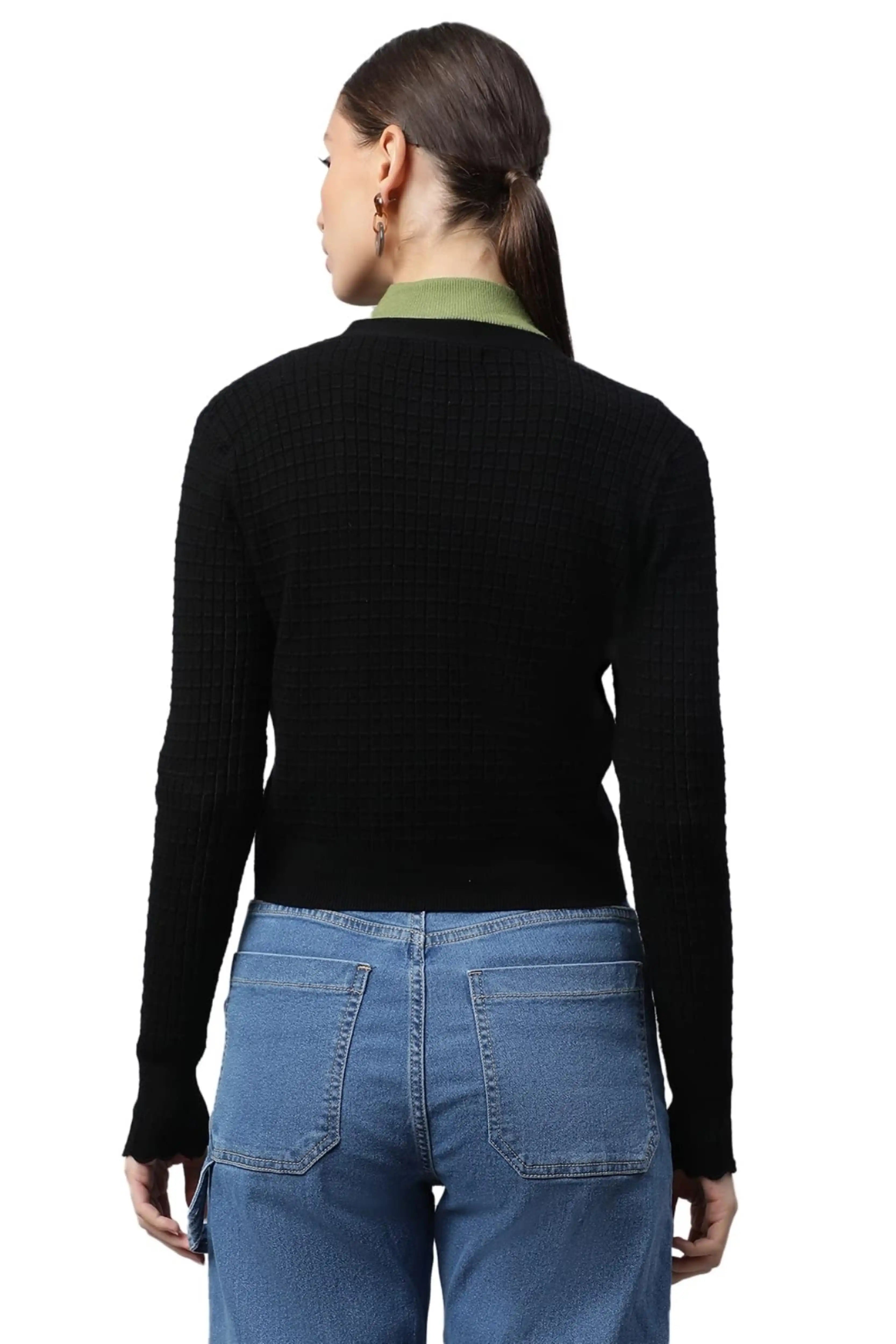 Black Jacquard Crop Cardigan