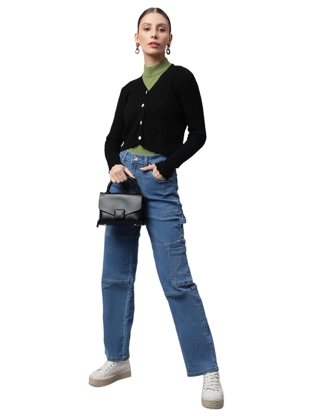 Black Jacquard Crop Cardigan - Global Republic