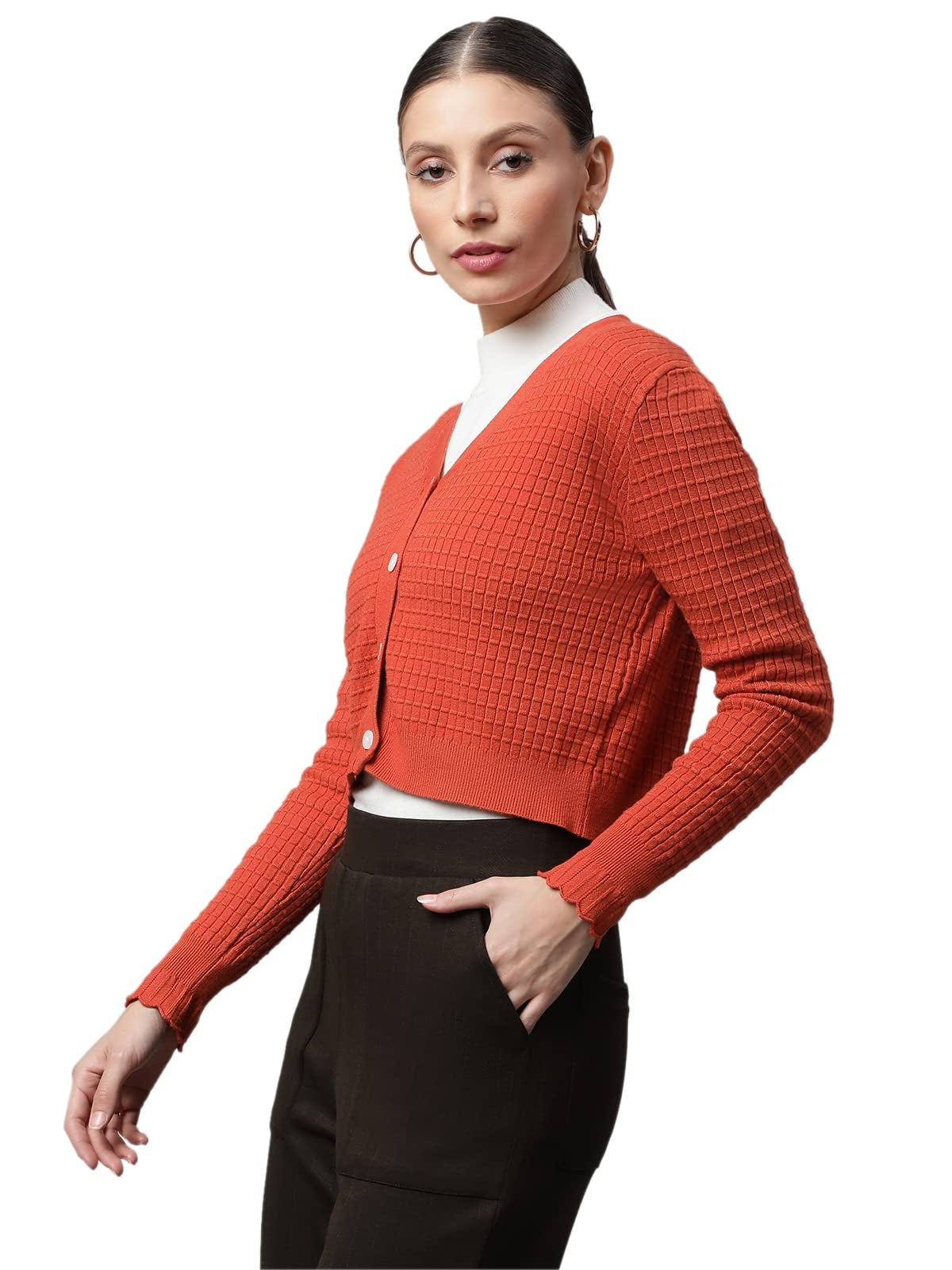 Rust Jacquard Crop Cardigan - Global Republic
