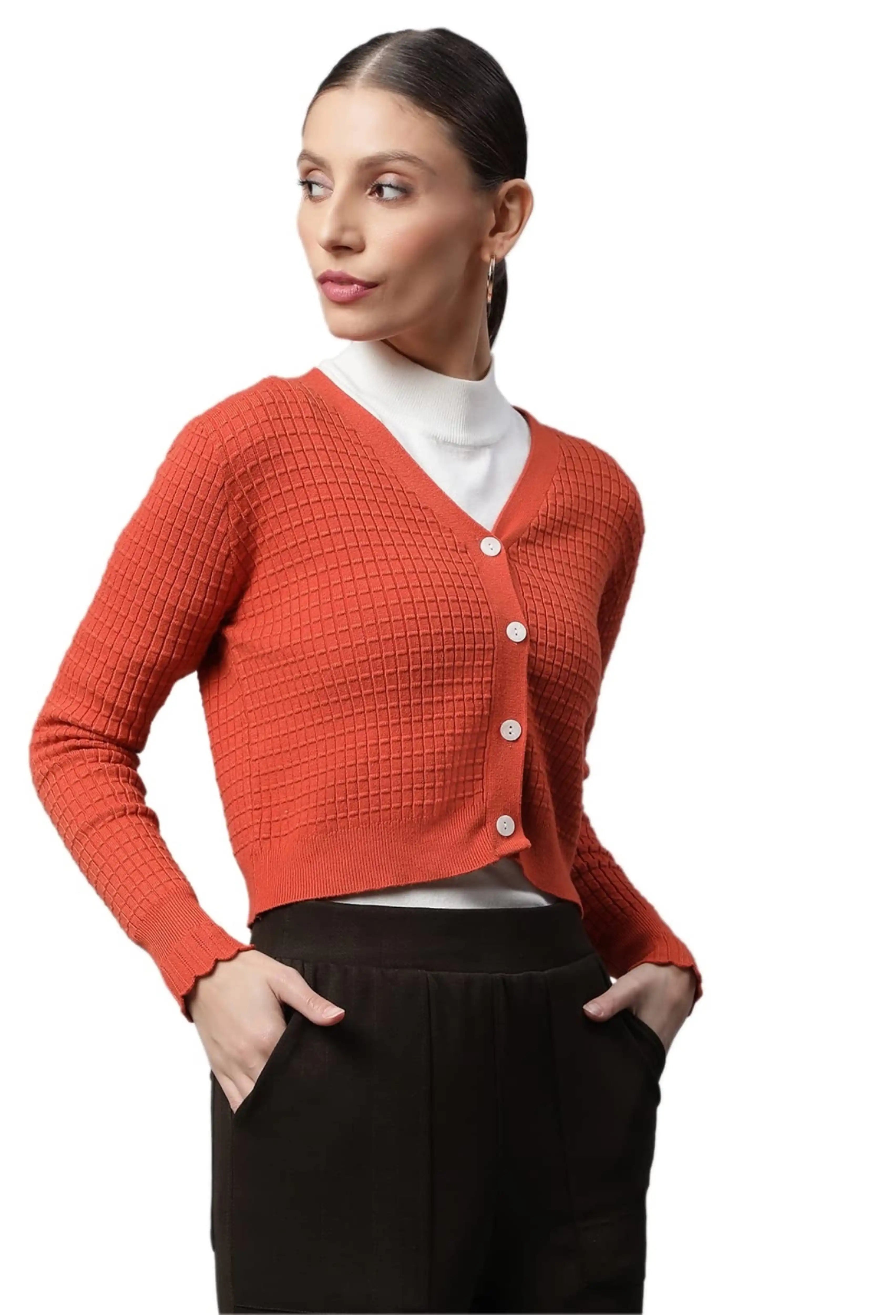 Rust Jacquard Crop Cardigan